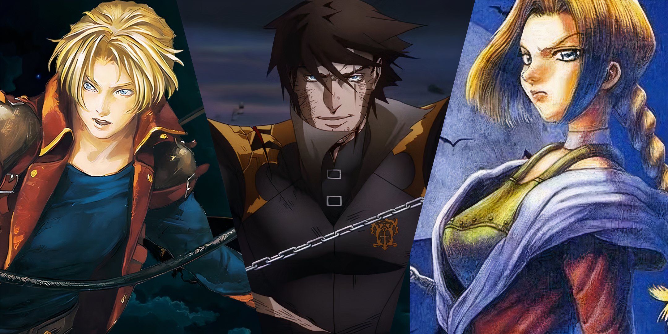 A Split Image Featuring Belmont Members From Castlevania