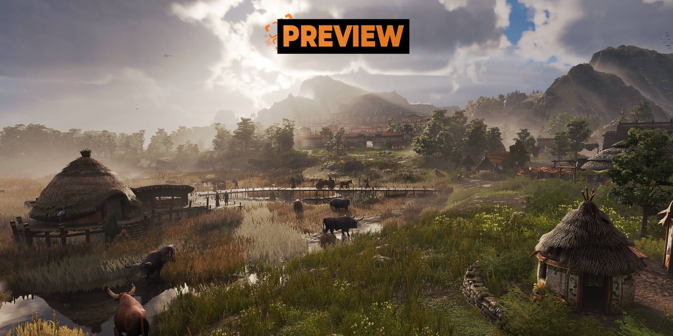 Anno 117, farnlands with oxen and small huts close to mountains