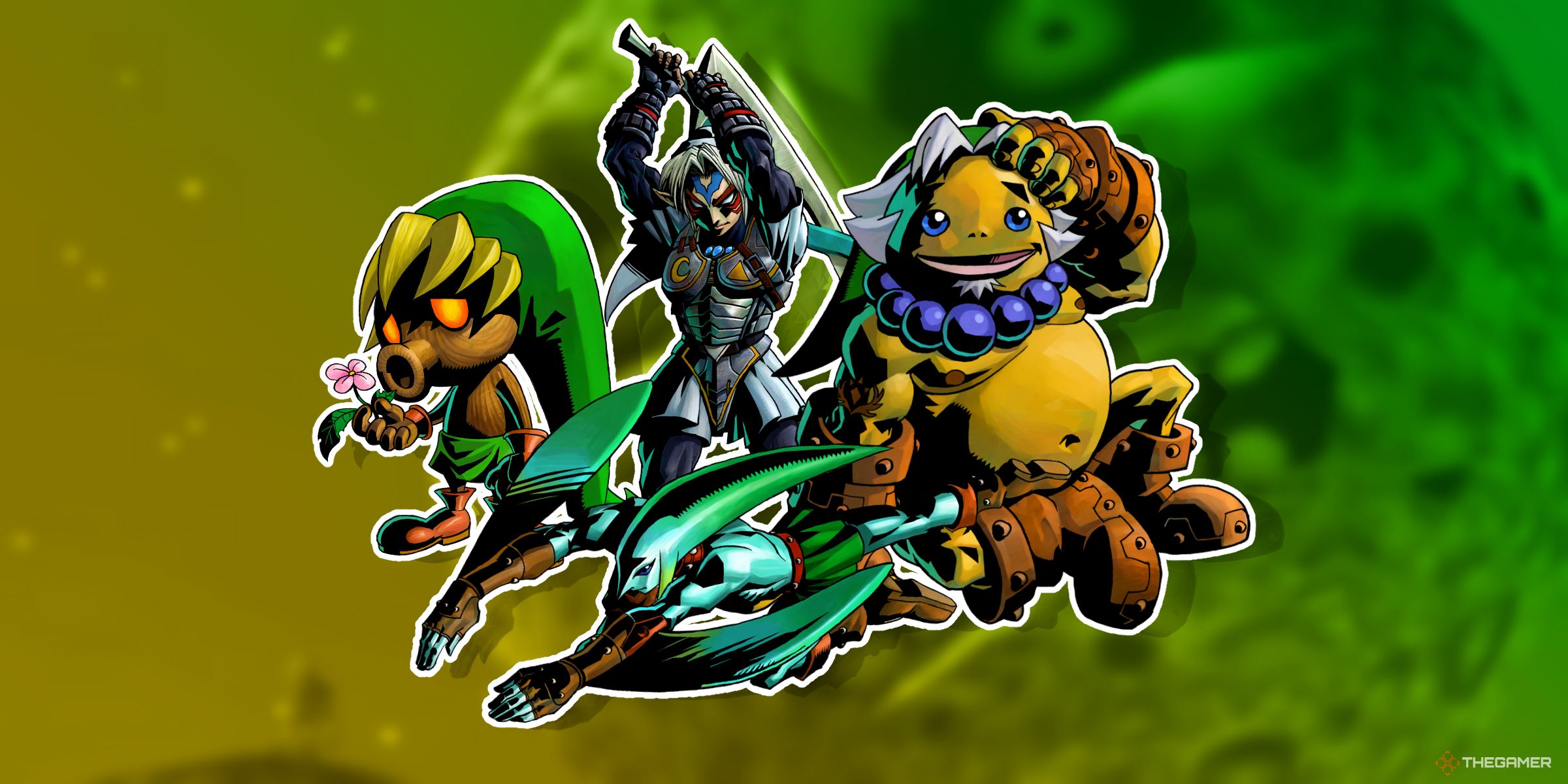 Artwork Of Deku, Zora, Goron And Fierce Deity Link Forms From The Legend Of Zelda: Majora's Mask.