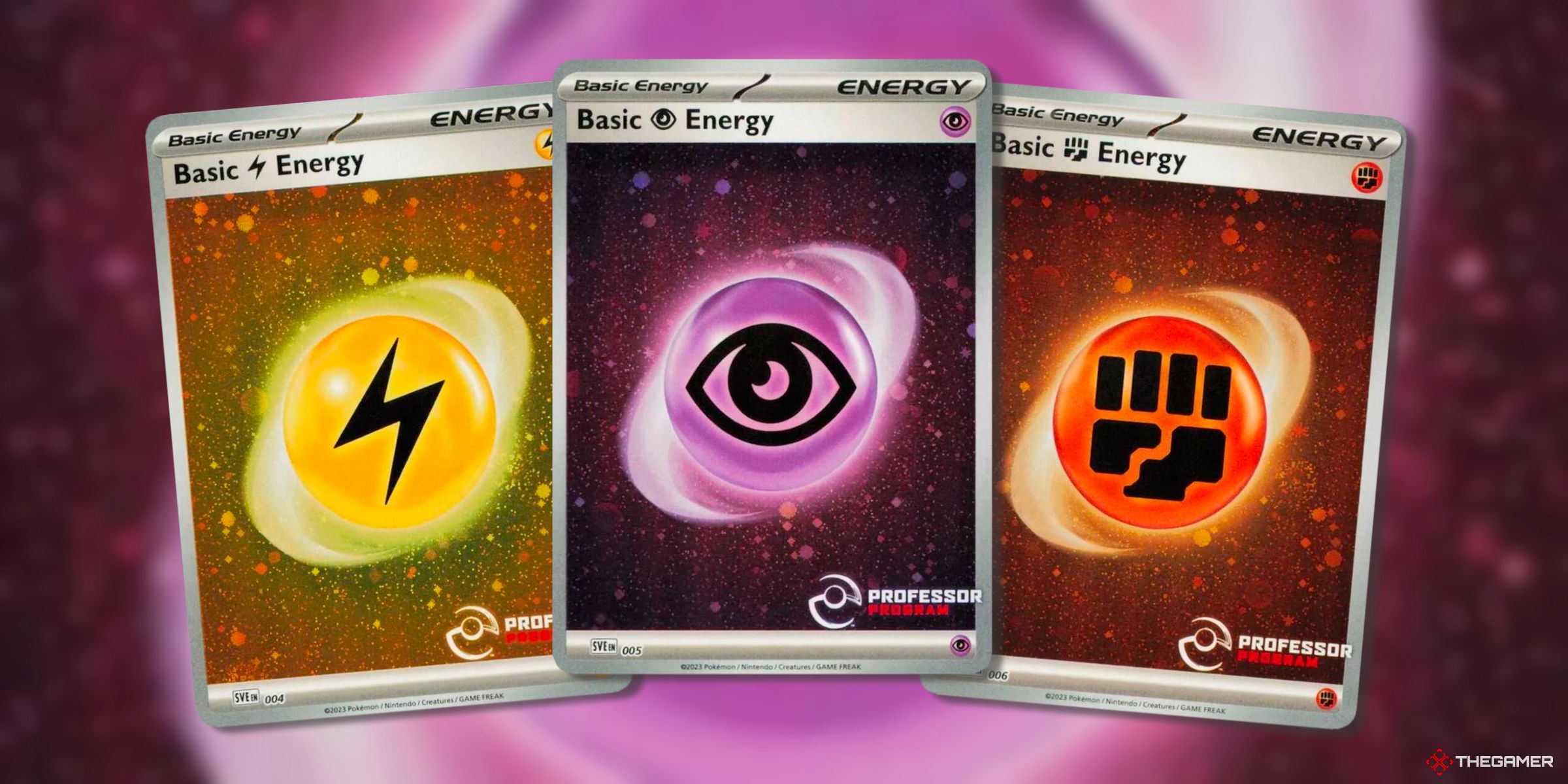 Basic Lightning, Psychic, And Fighting Energy (2023 Professor Program Promo, 4-6) Cards From The Scarlet & Violet Era Of The Pokemon TCG.