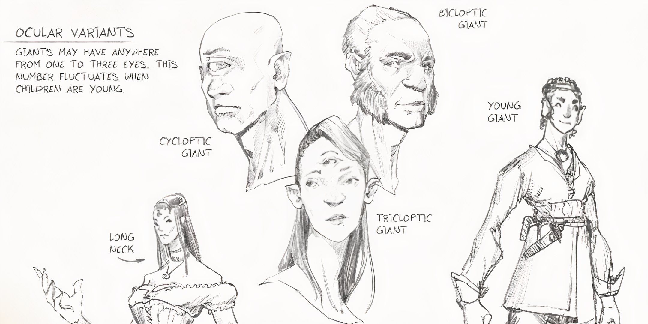 A series of giants in Daggerheart with various different eyes. 