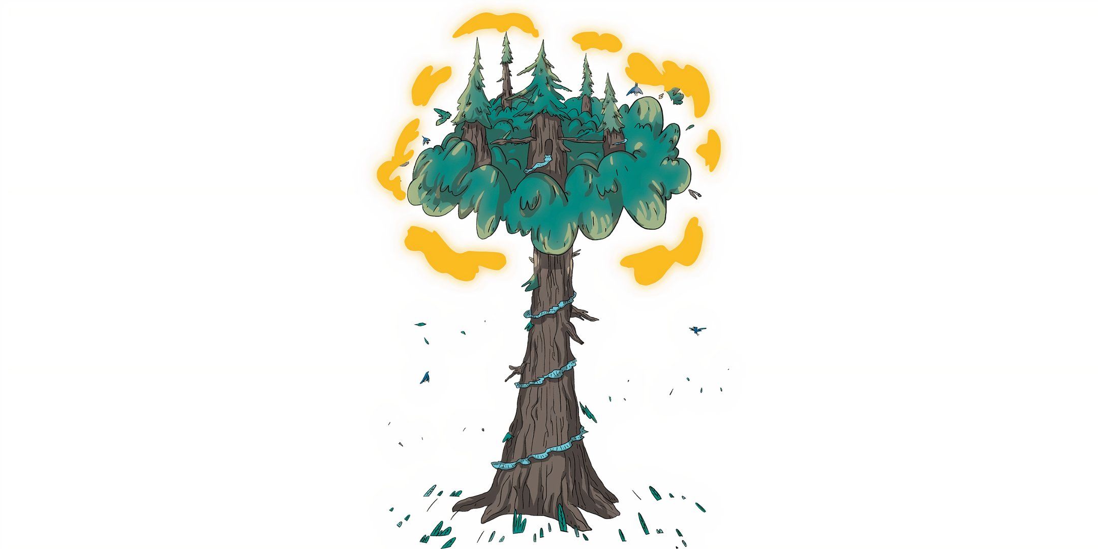 A large tree being transformed in shape and size magically in DND. 