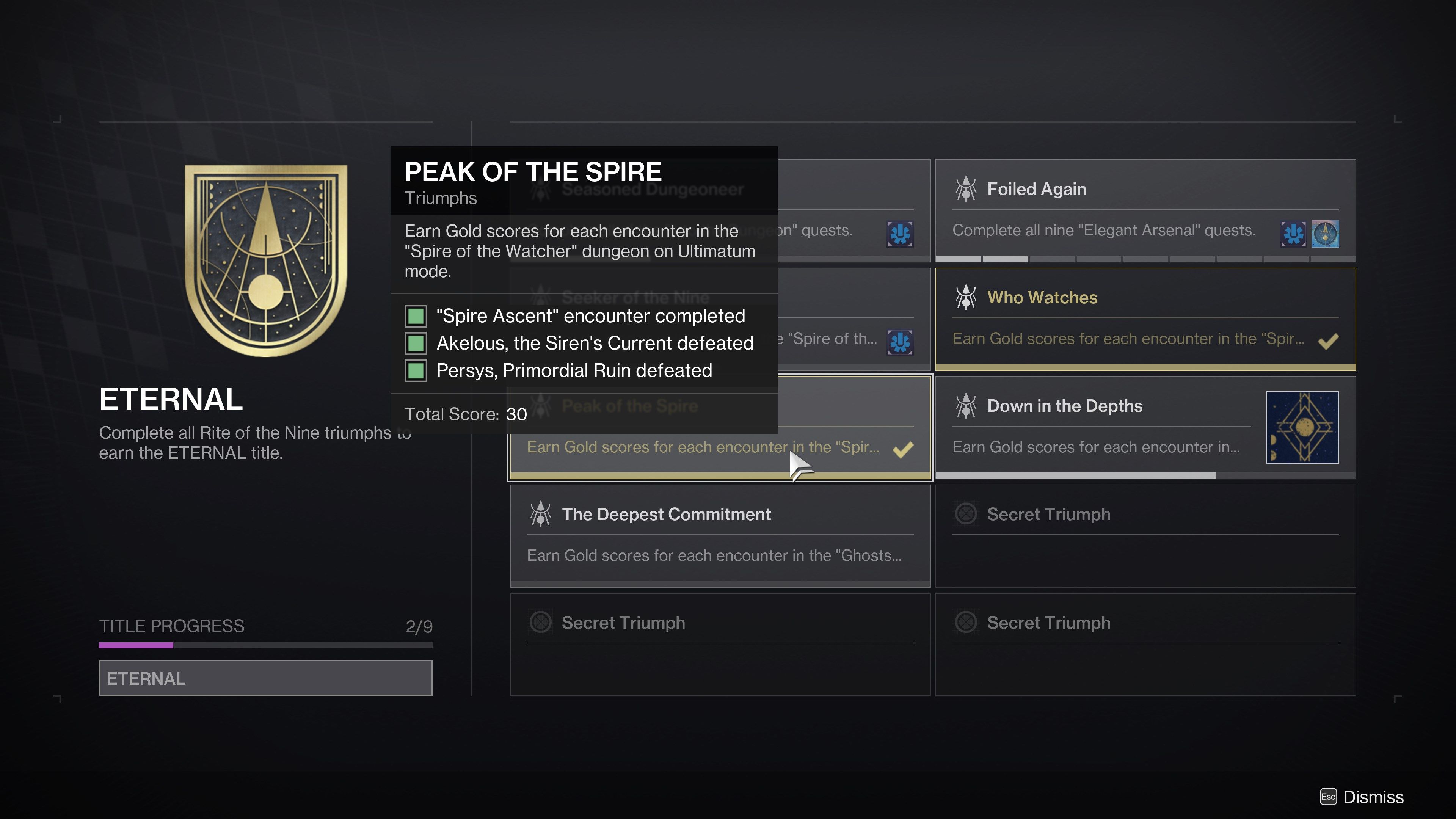 Destiny 2 Peak of the Spire Triumph