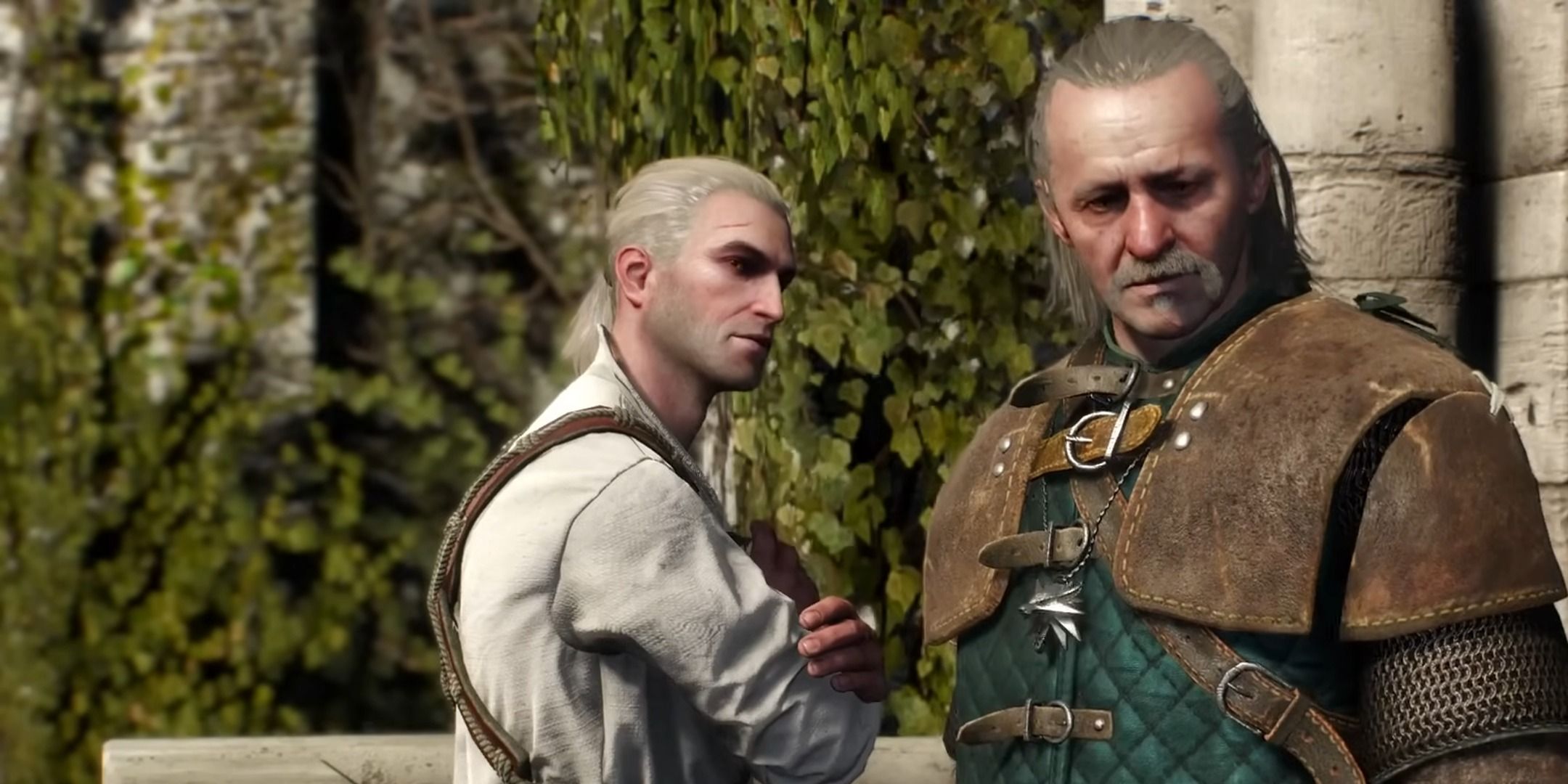 Geralt and Vesemir in Witcher 3: Wild Hunt.