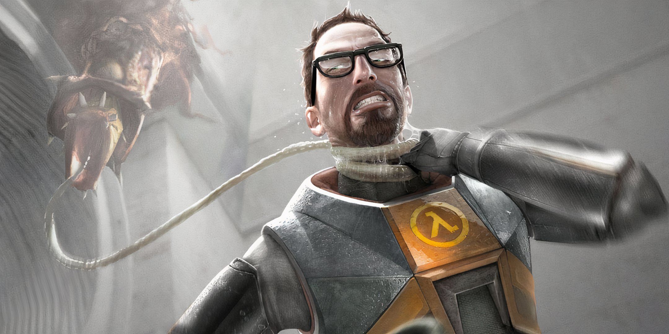 Gordon being strangled by a Barnacle in Half-Life.
