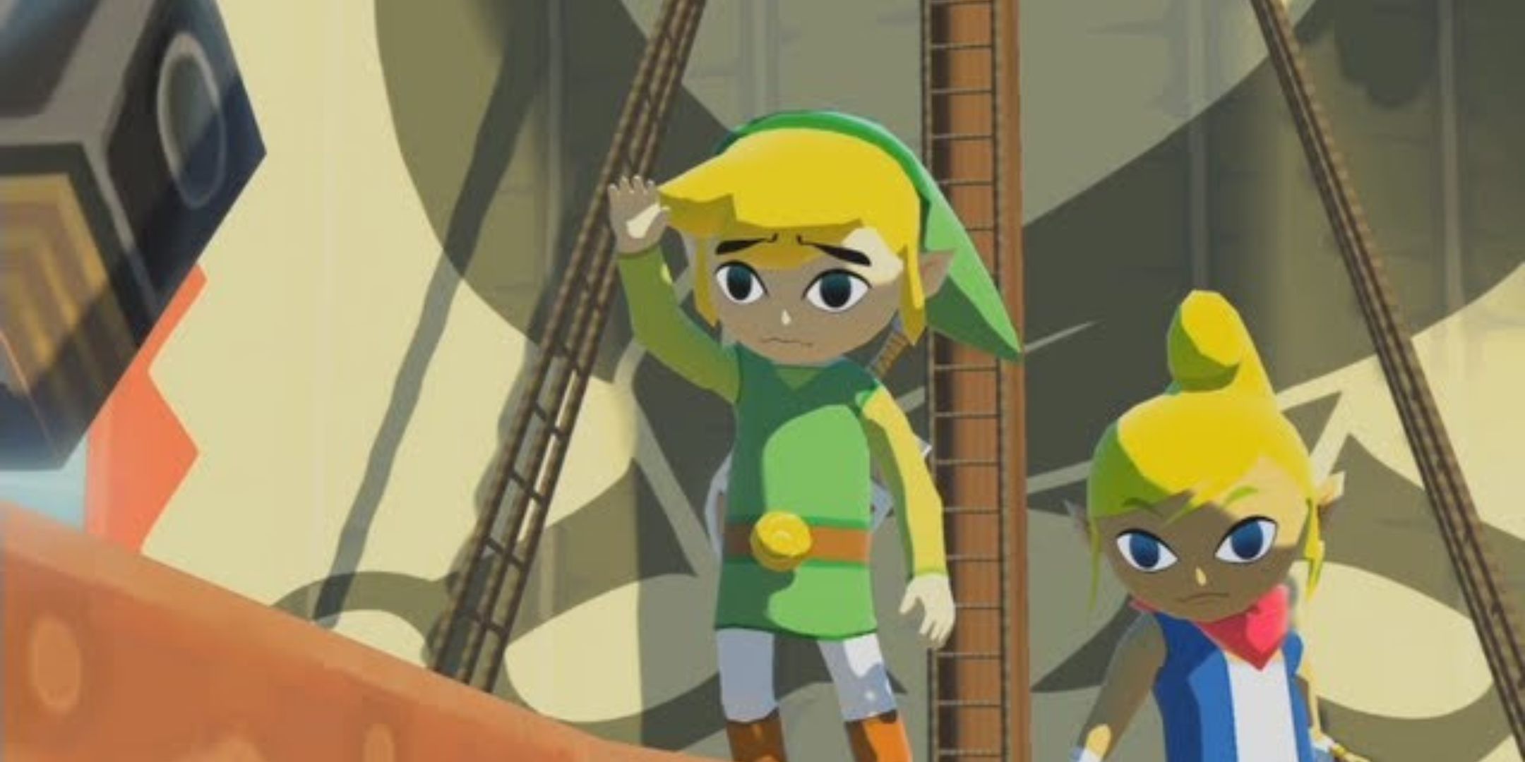 Link and Tetra waving on a ship in The Wind Waker.