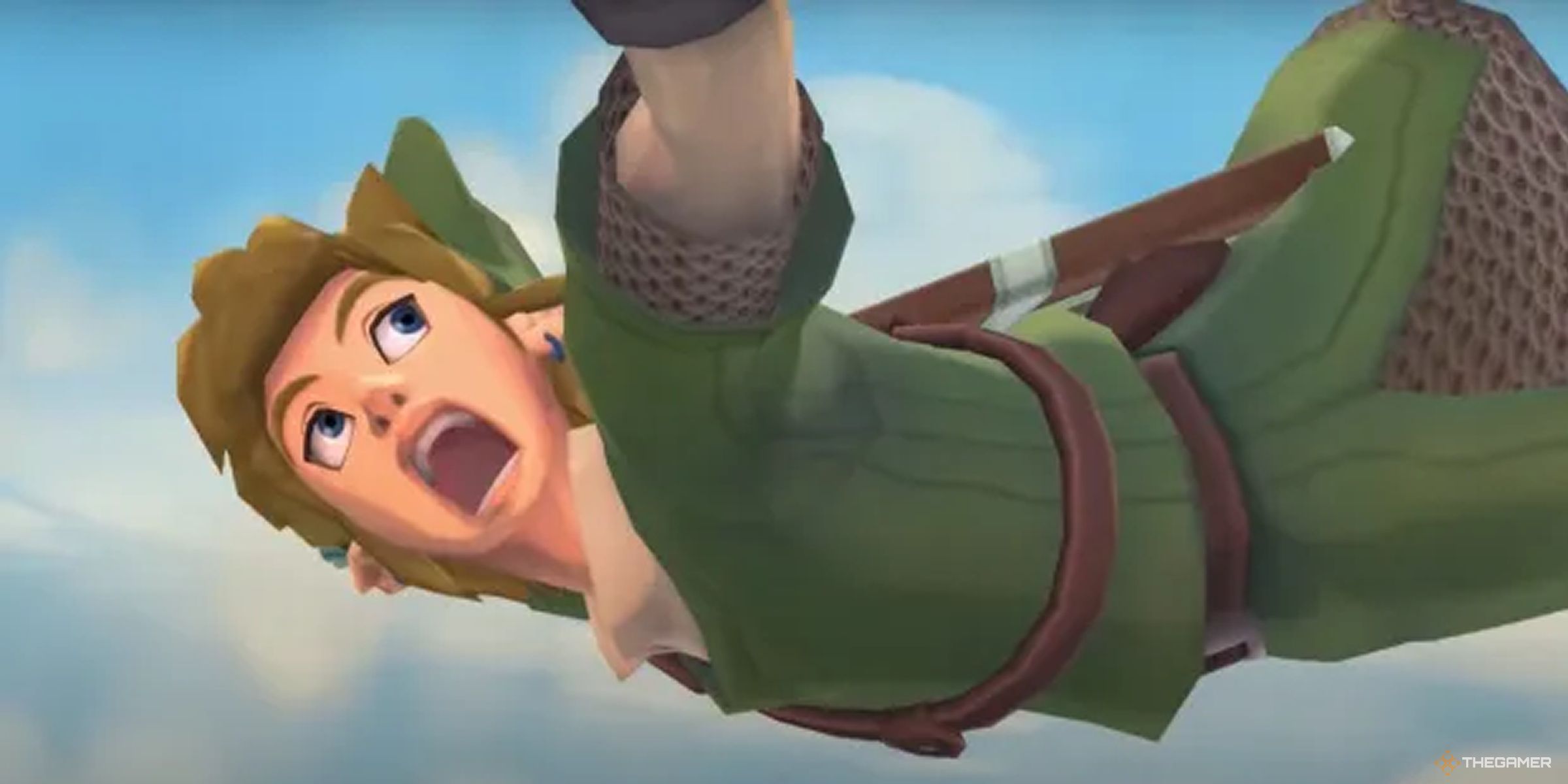 Link Falling Through The Sky In Shock Wearing His Knights Uniform In The Legend Of Zelda: Skyward Sword HD.