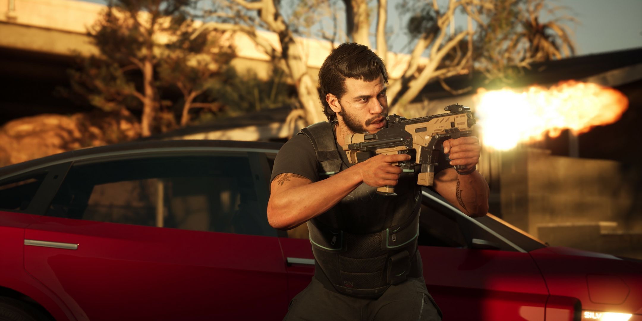 Jacob shooting a gun in MindsEye.