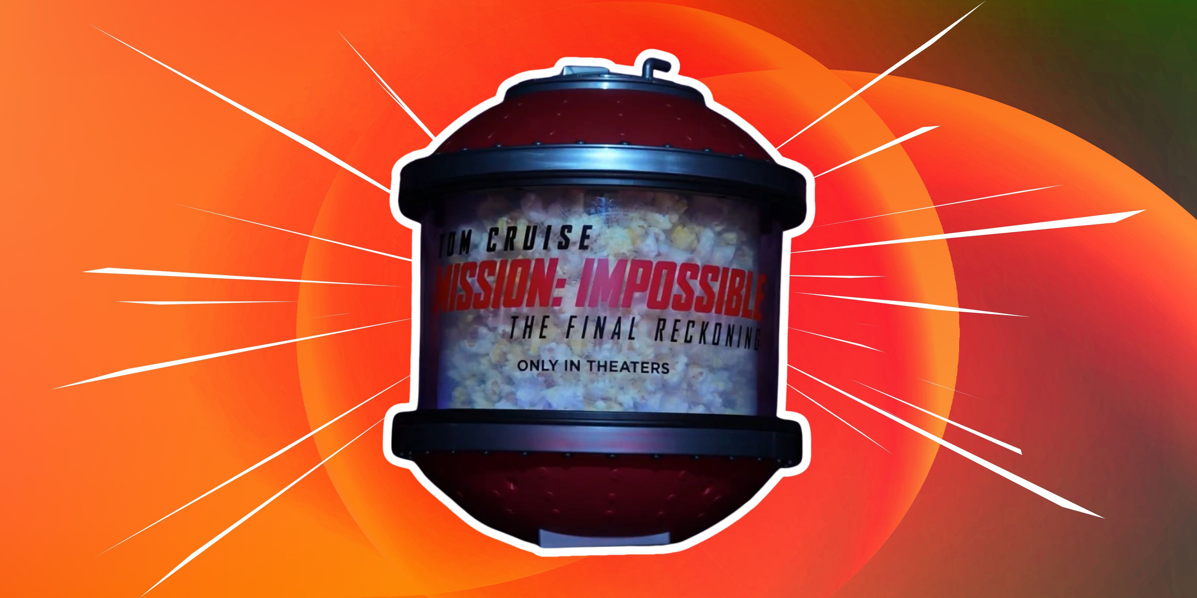 Mission Impossible popcorn bucket on orange background