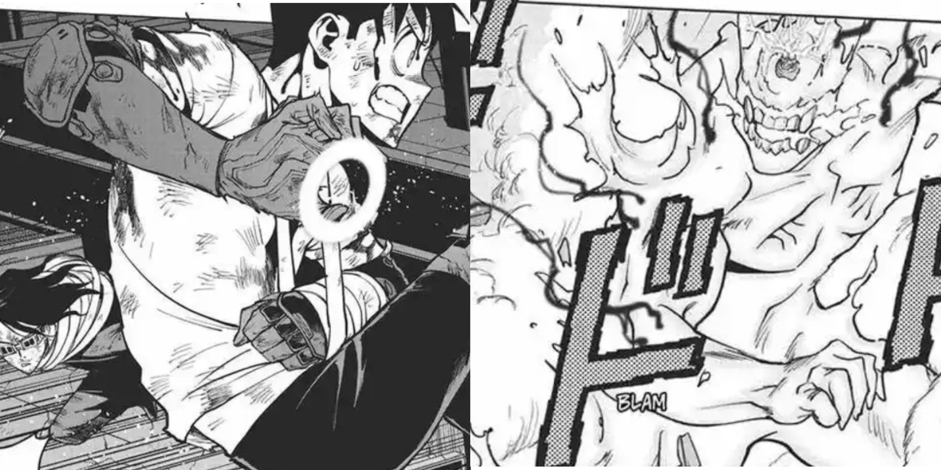 My Hero Academia: Vigilantes' The Crawler and Eraser Head facing the Number 6.