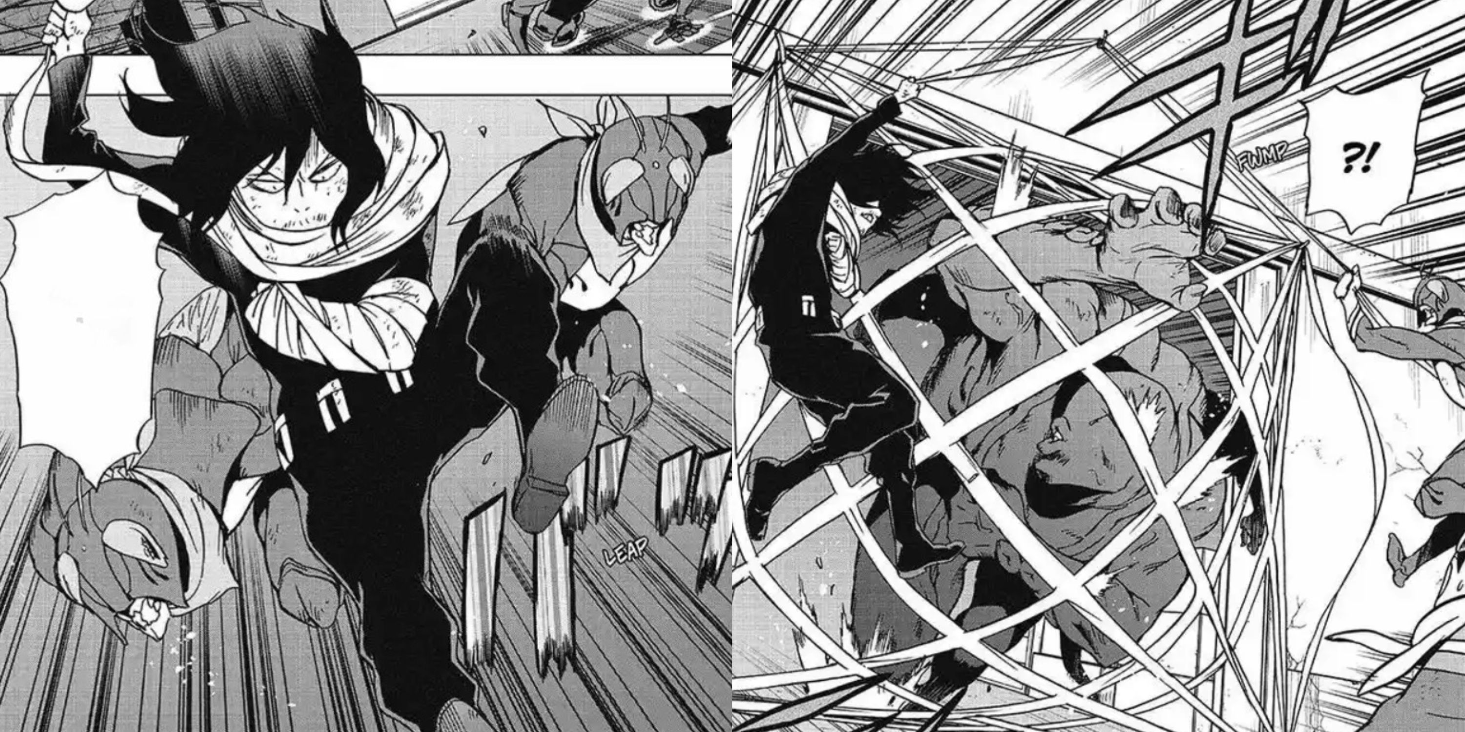 Eraser Head and the Hatto Brothers restrain Octoid in My Hero Academia: Vigilantes.