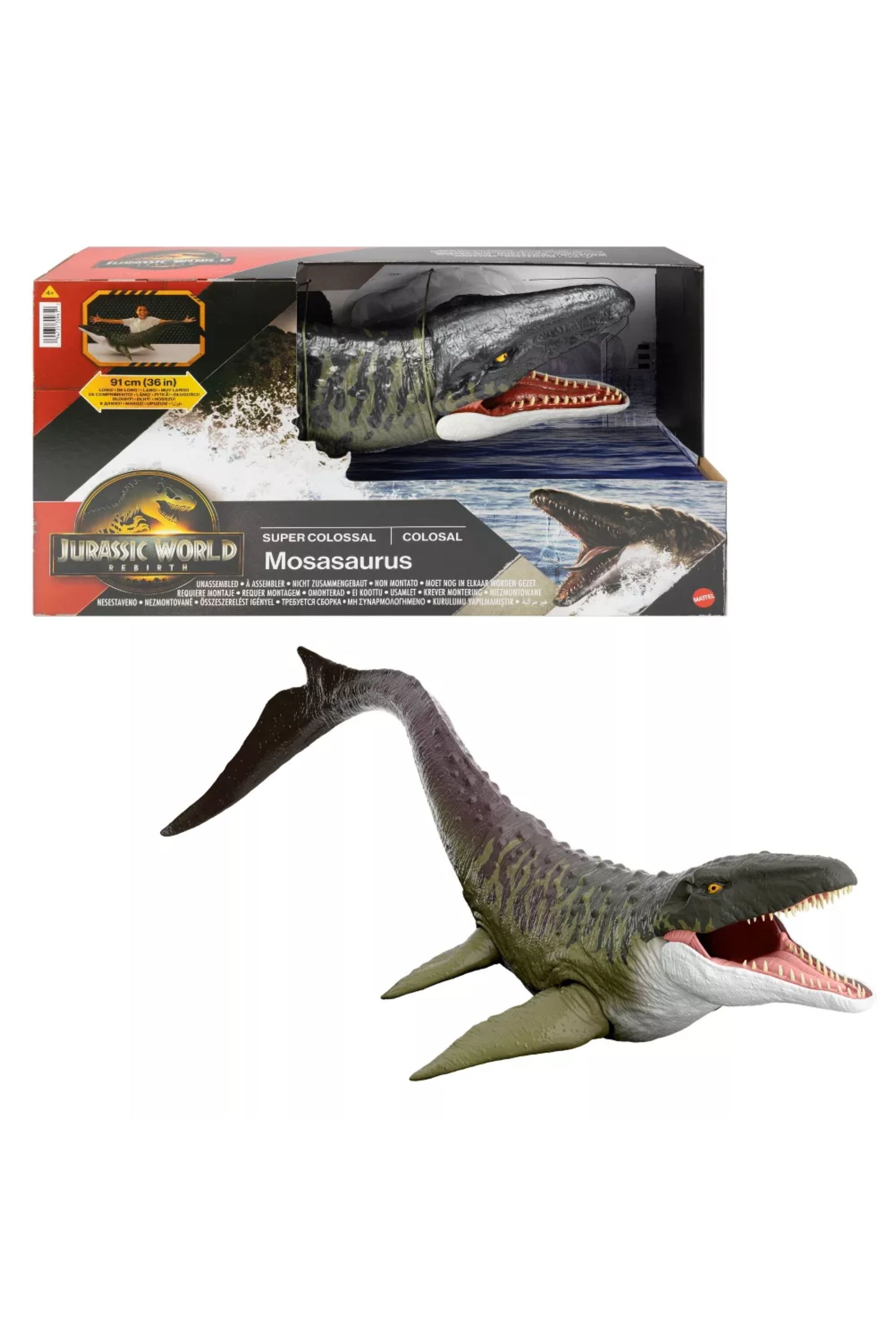 Jurassic World Rebirth Super Colossal Mosasaurus Action Figure, Dinosaur Toy.