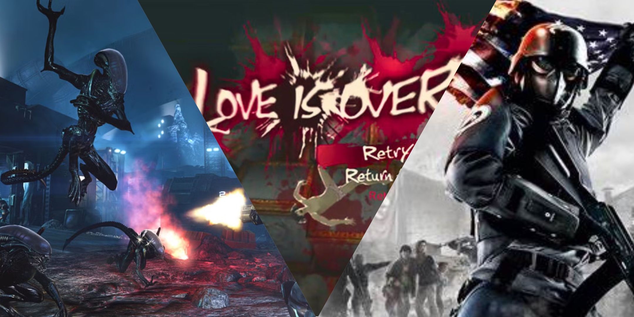 A collage of Homefront, Catherine, and Alien: Colonial Marines