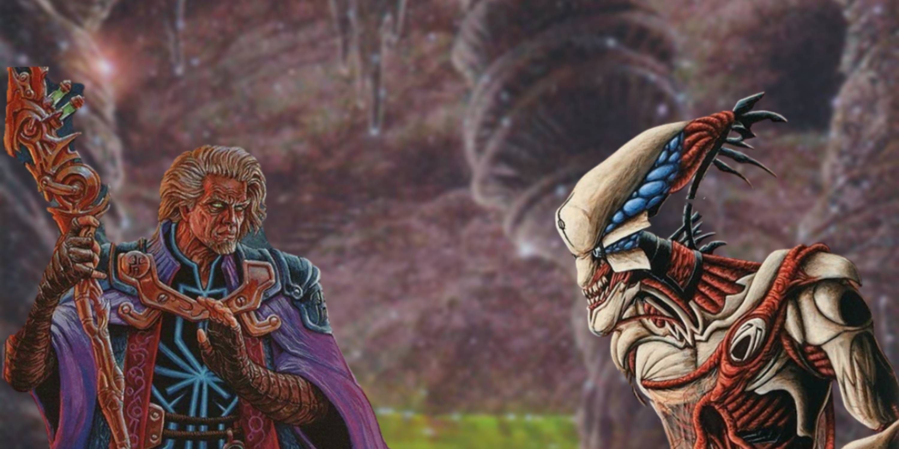 MTG Reflecting Pool art with Urza and Gix Vanguard avatars in front.