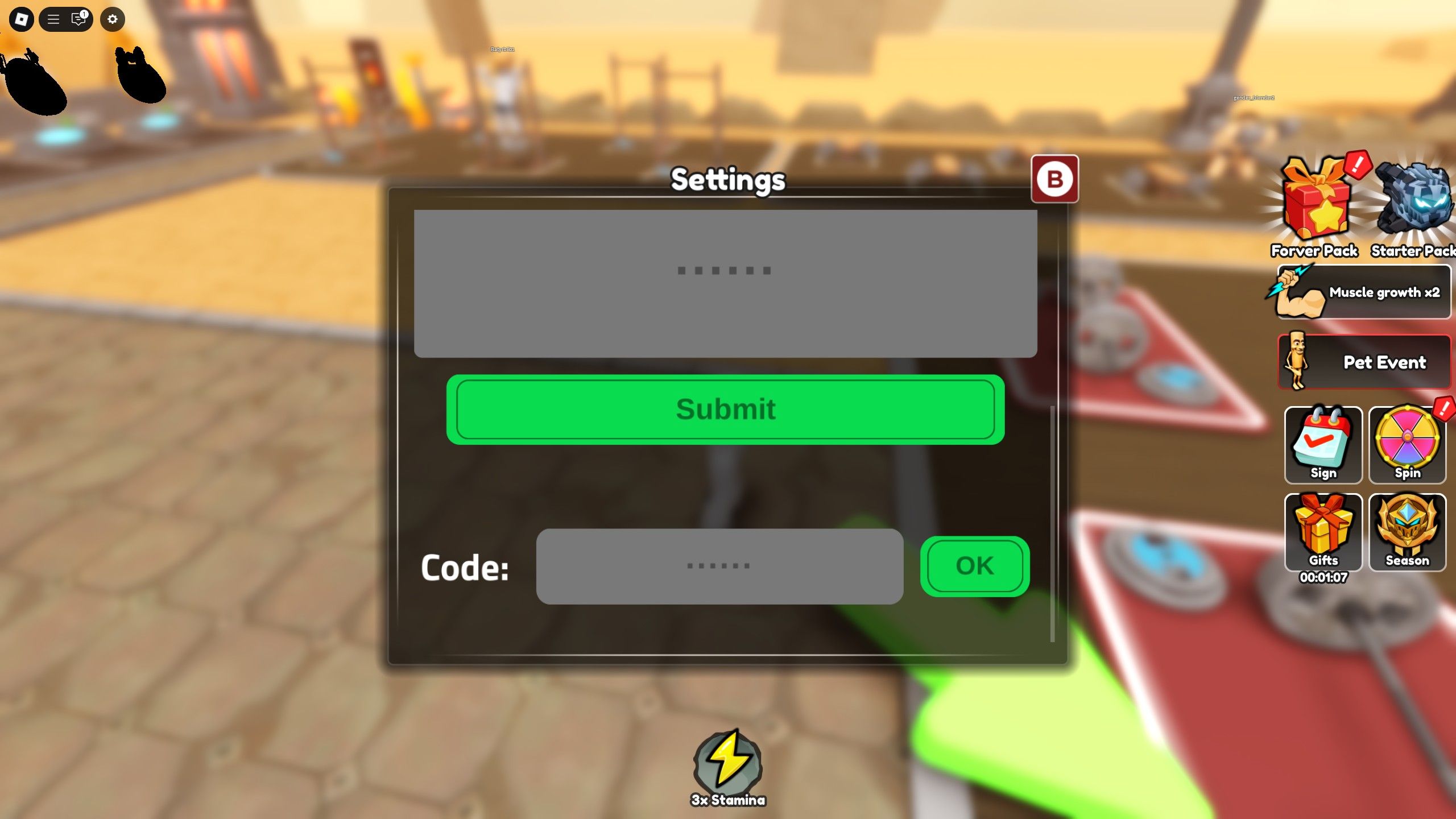 the codes box in Sisyphus Training on Roblox
