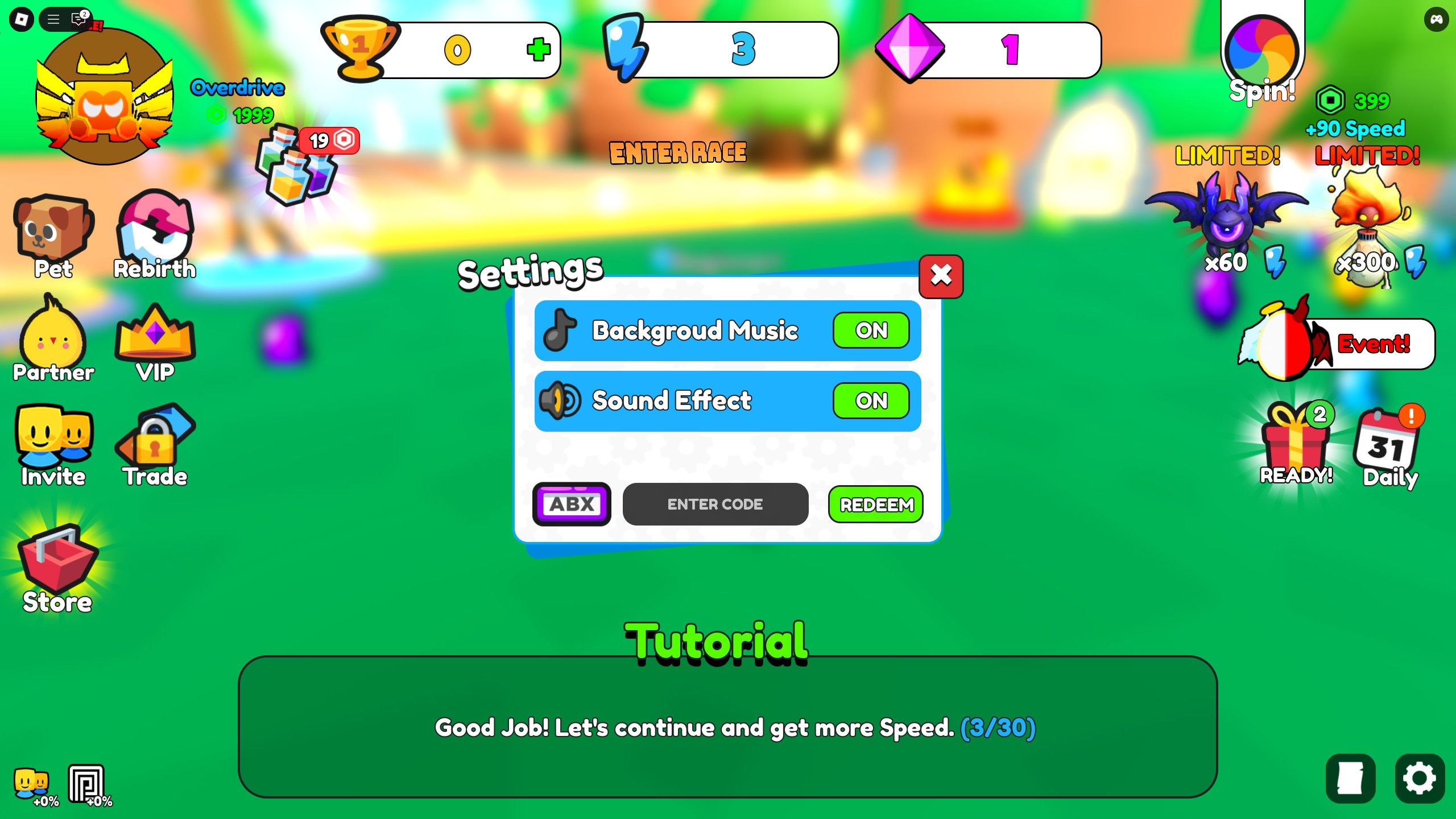 the settings in Capybara Run on Roblox