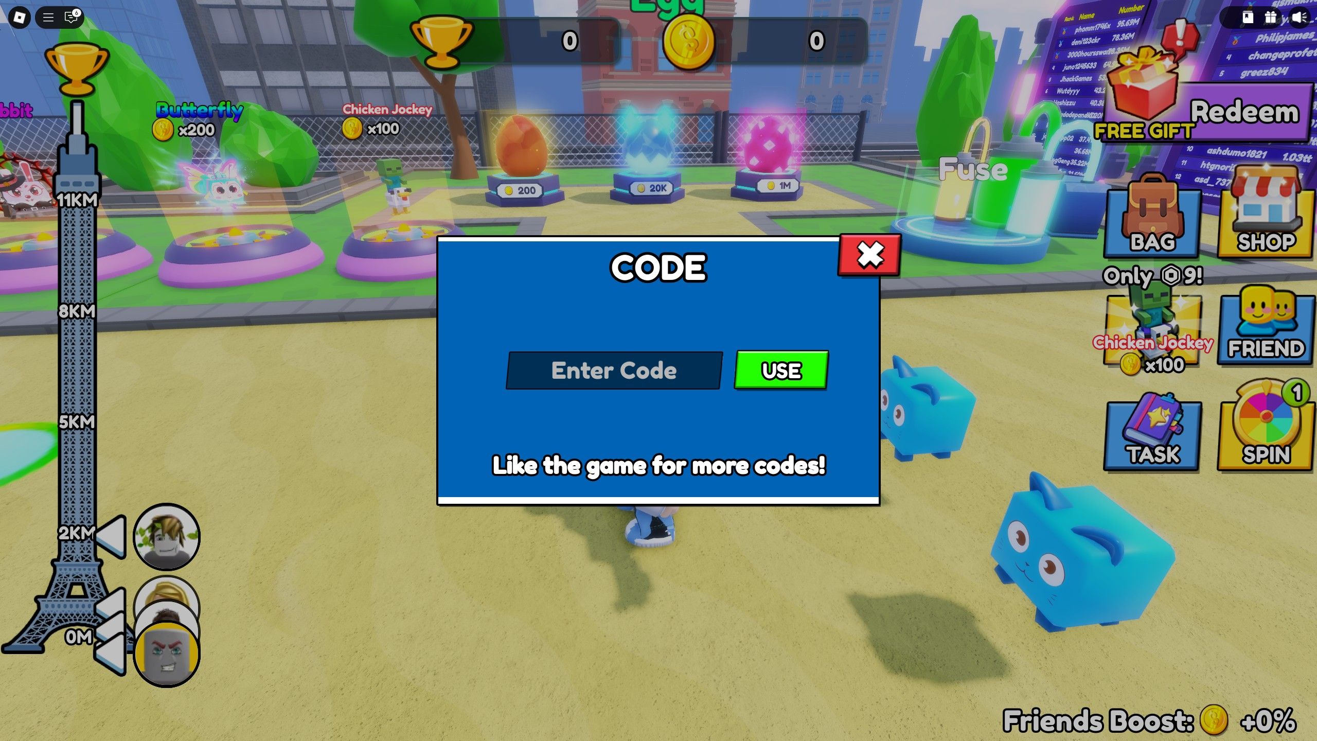 the codes box in Climb and Jump Tower on Roblox 