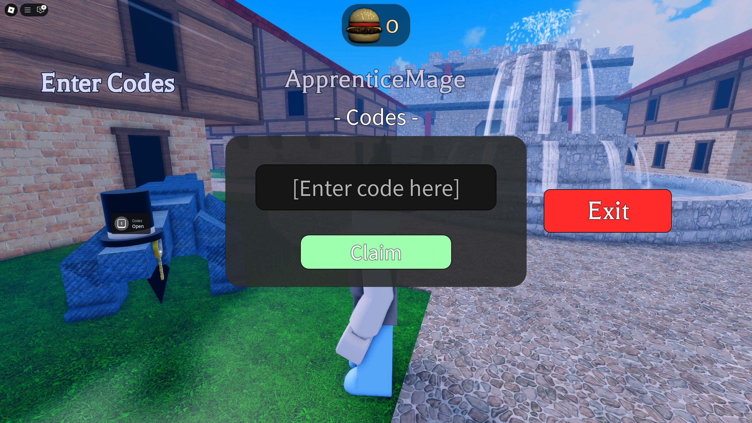 the codes box in Dead Spells on Roblox