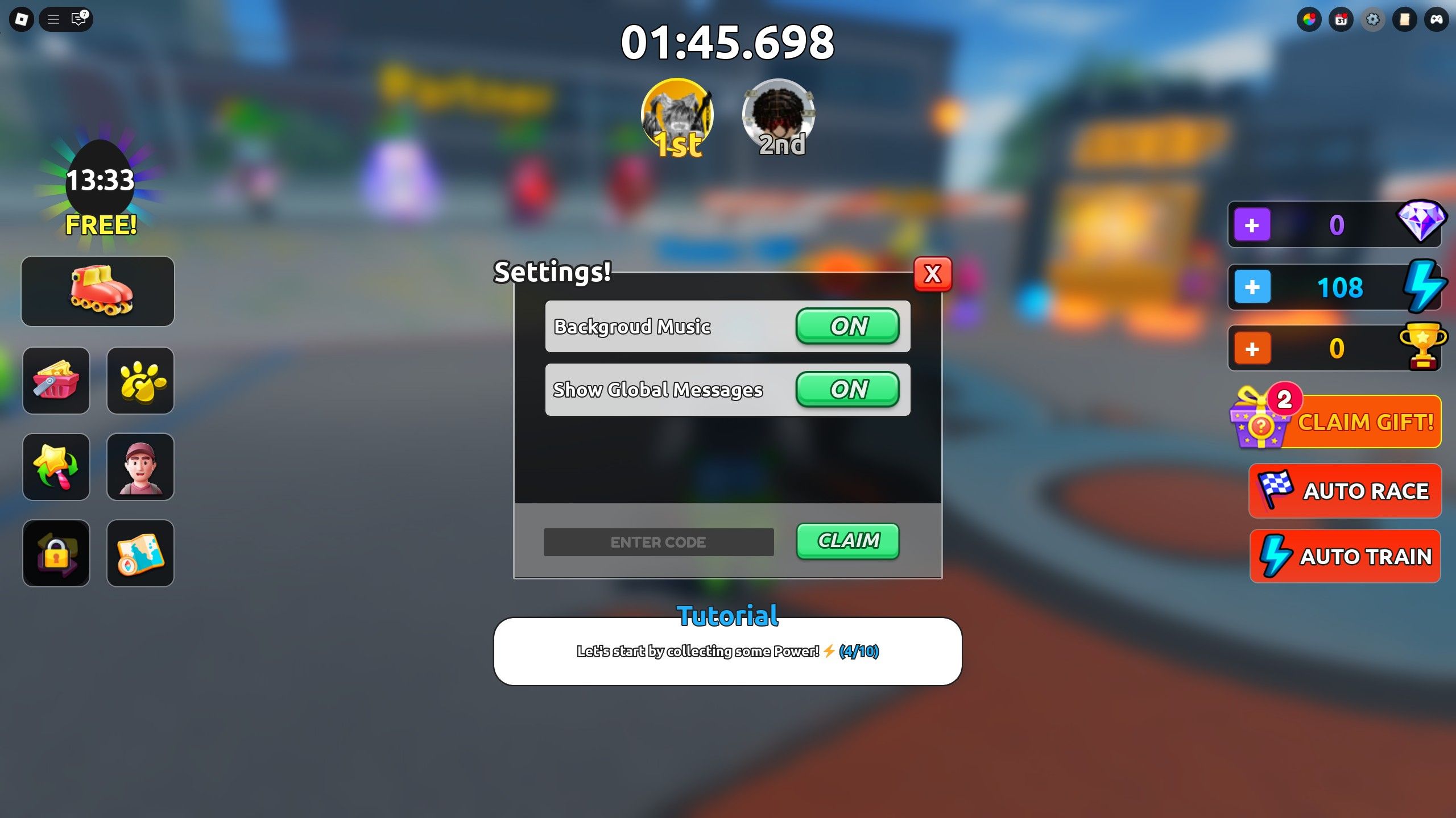 the settings in Roller Training on Roblox 
