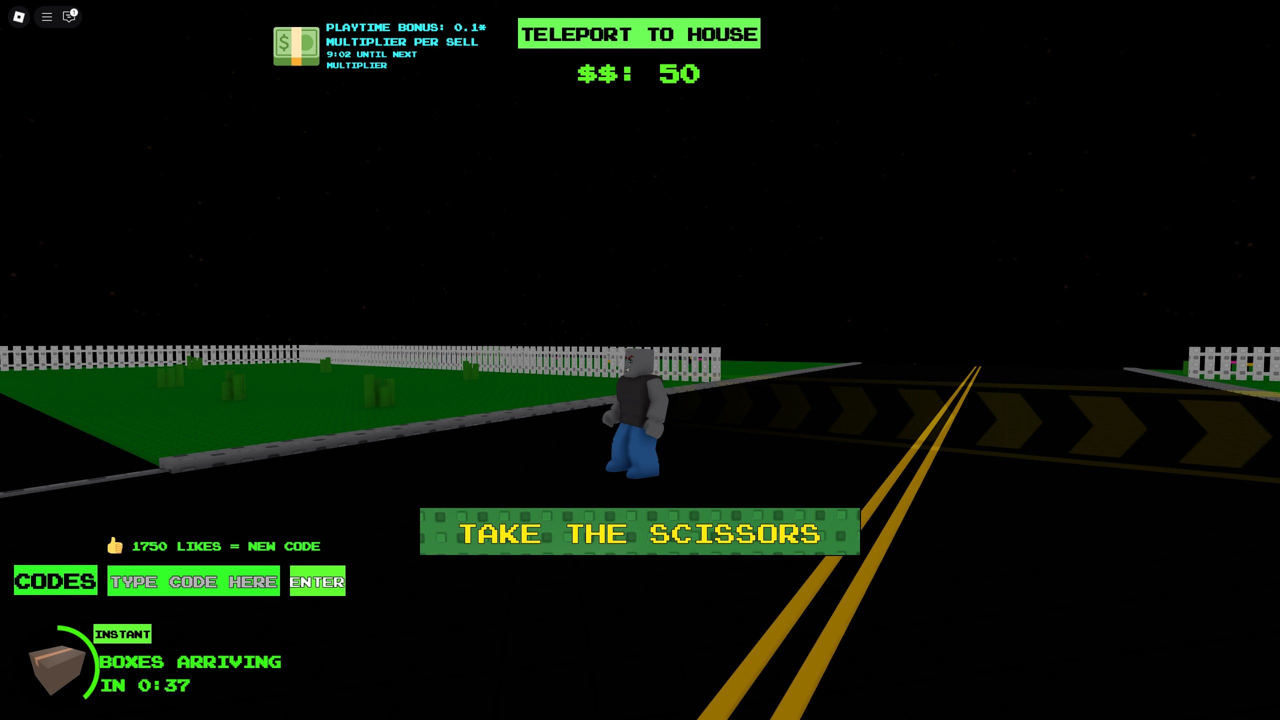 the codes field in Yard Sale Simulator on Roblox
