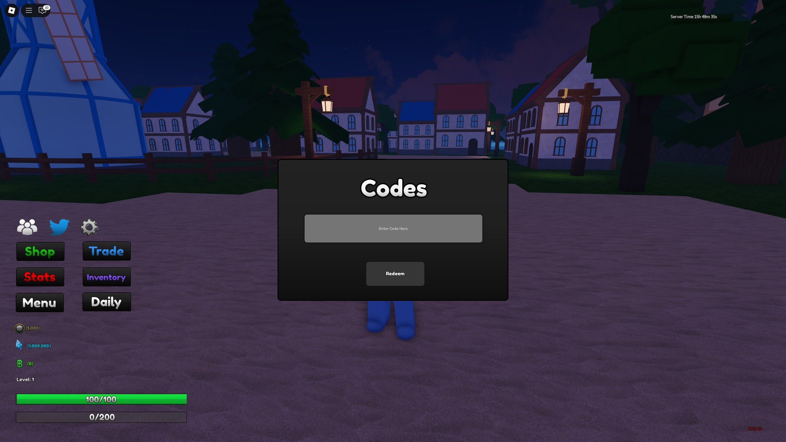 the codes box in Arcane Piece on Roblox 