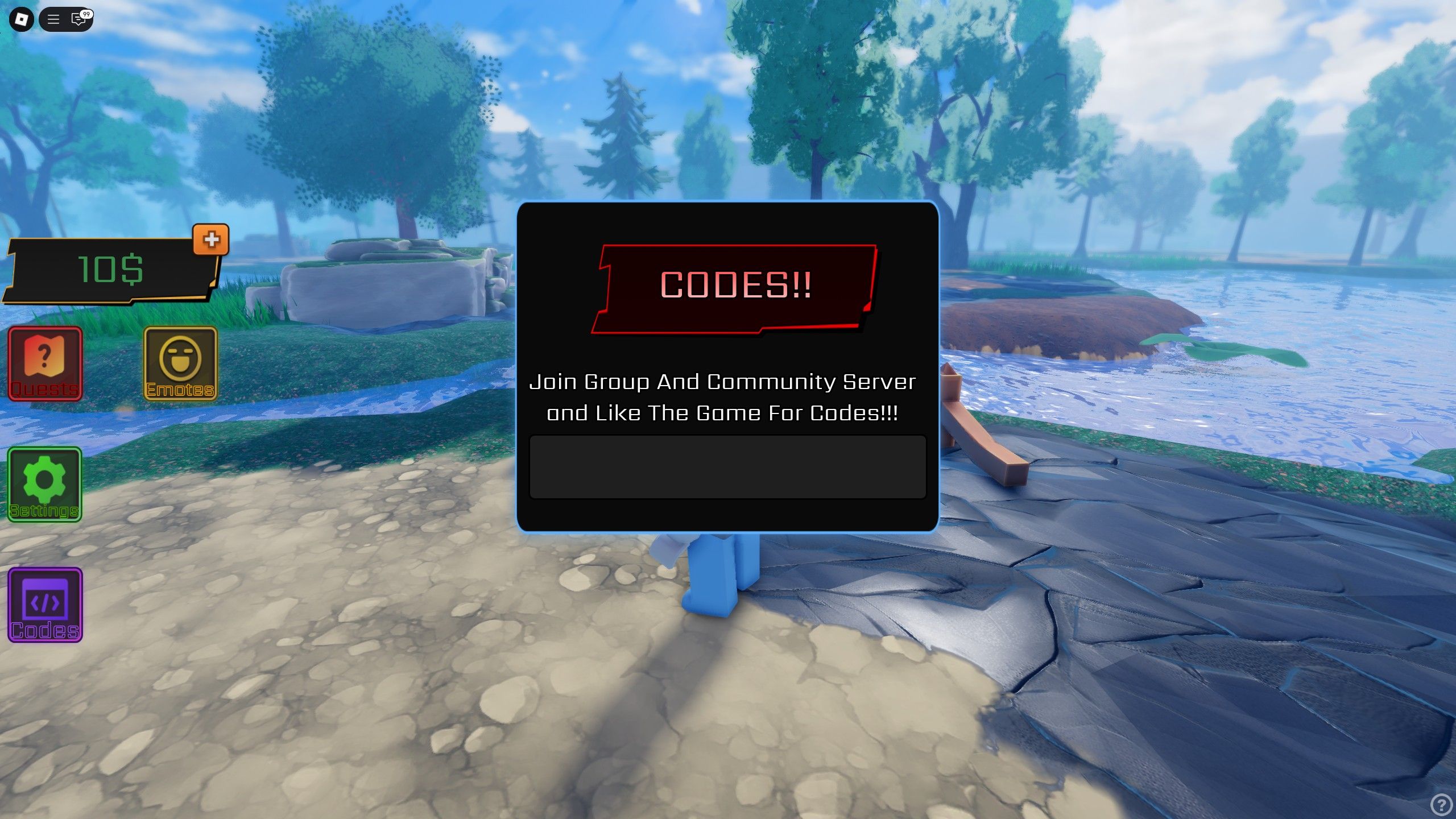 the codes box in Anime Rails on Roblox