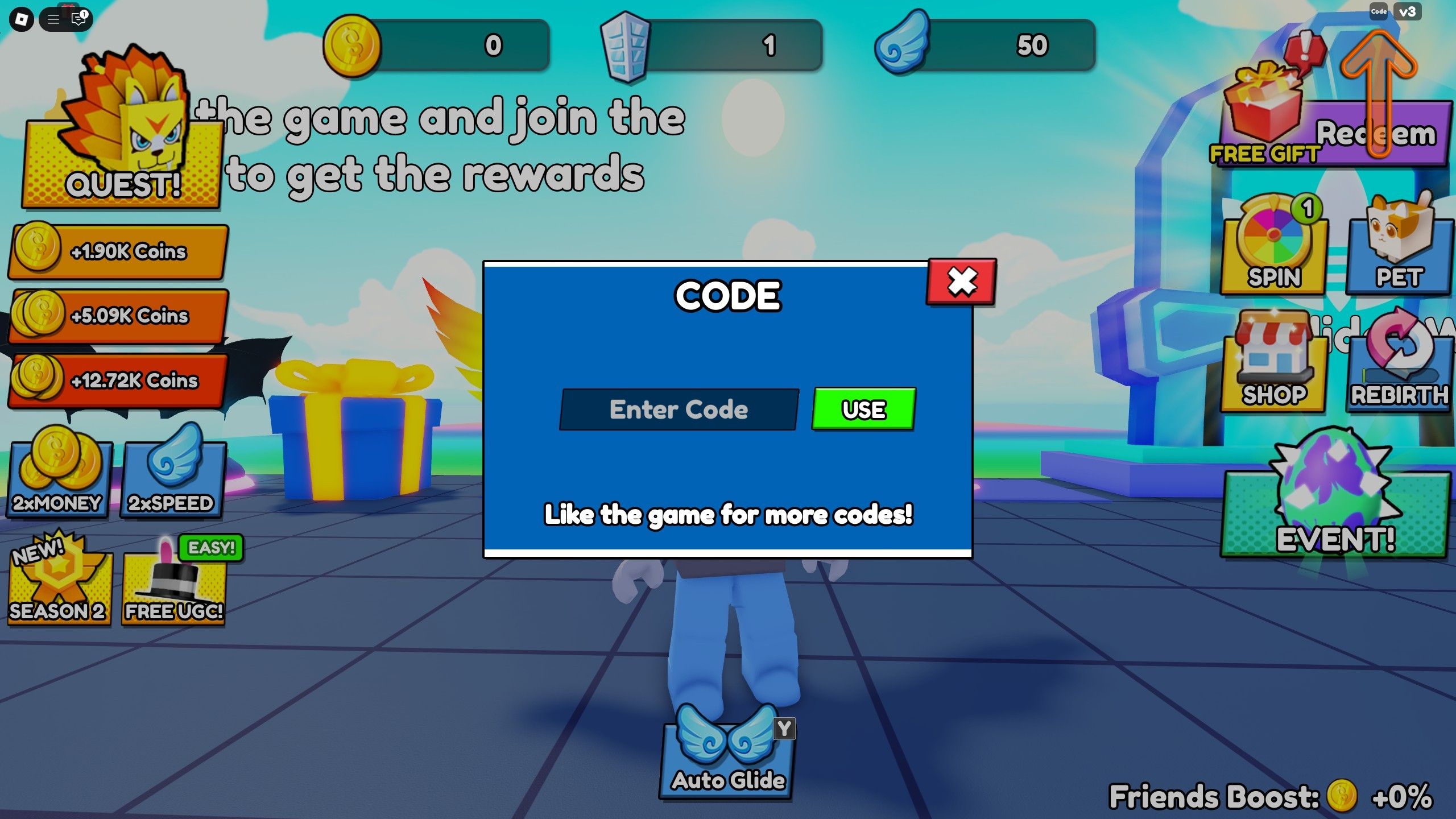the codes box in Building Towers To Fly Further on Roblox