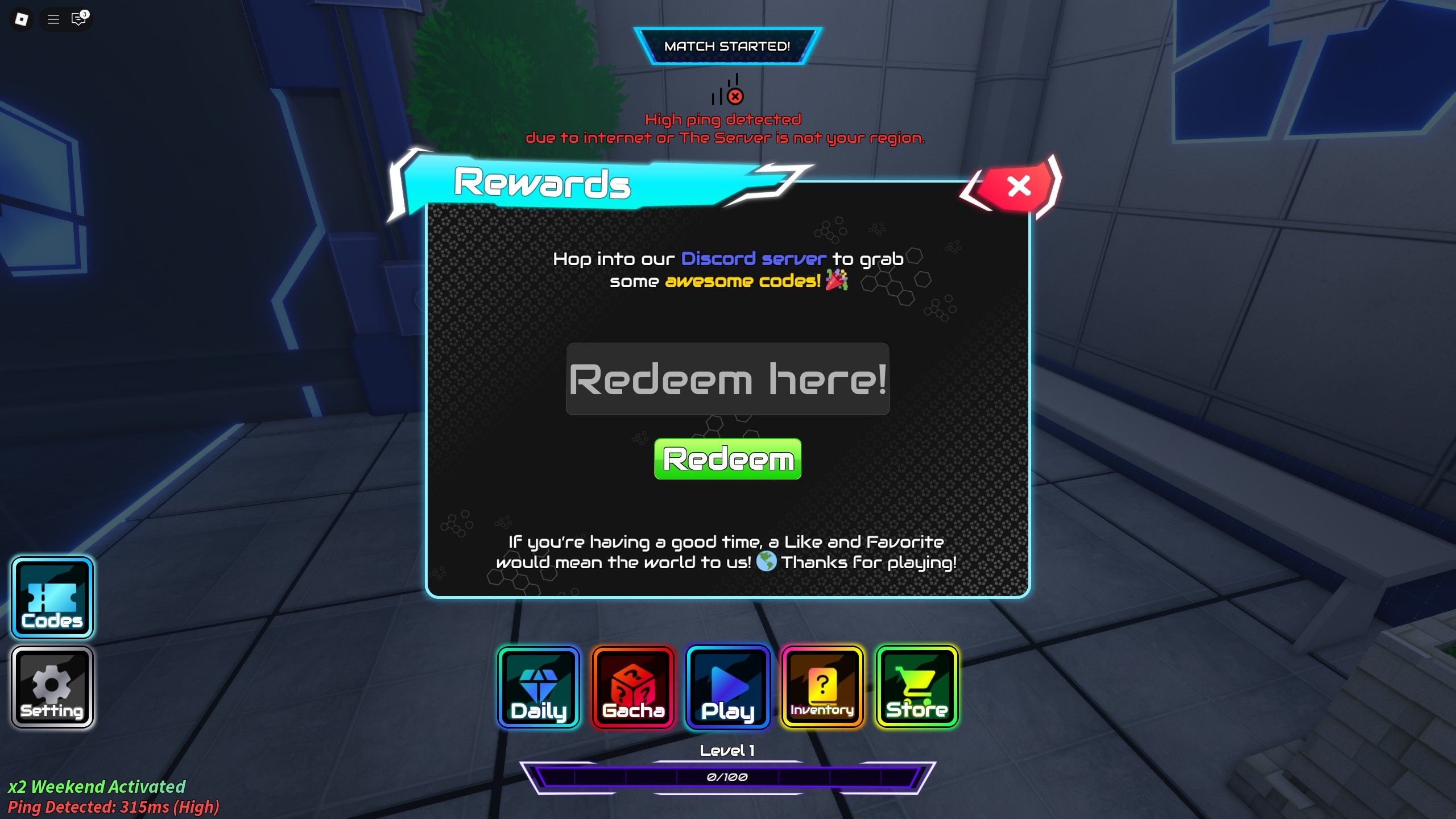 the codes box in Project Egoist on Roblox
