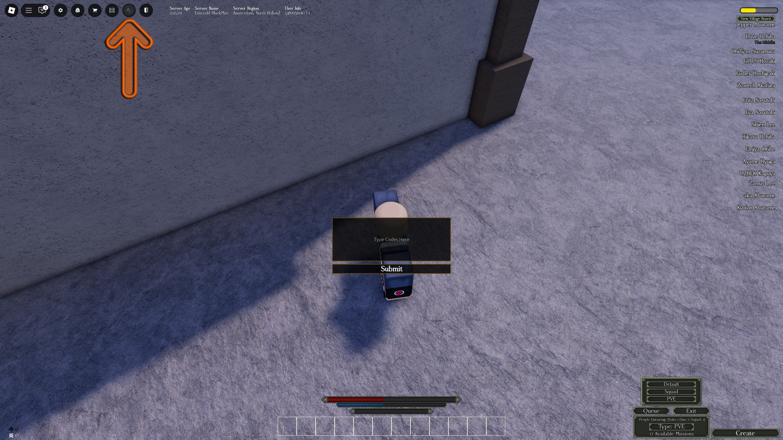 the codes box in Wagarashi on Roblox