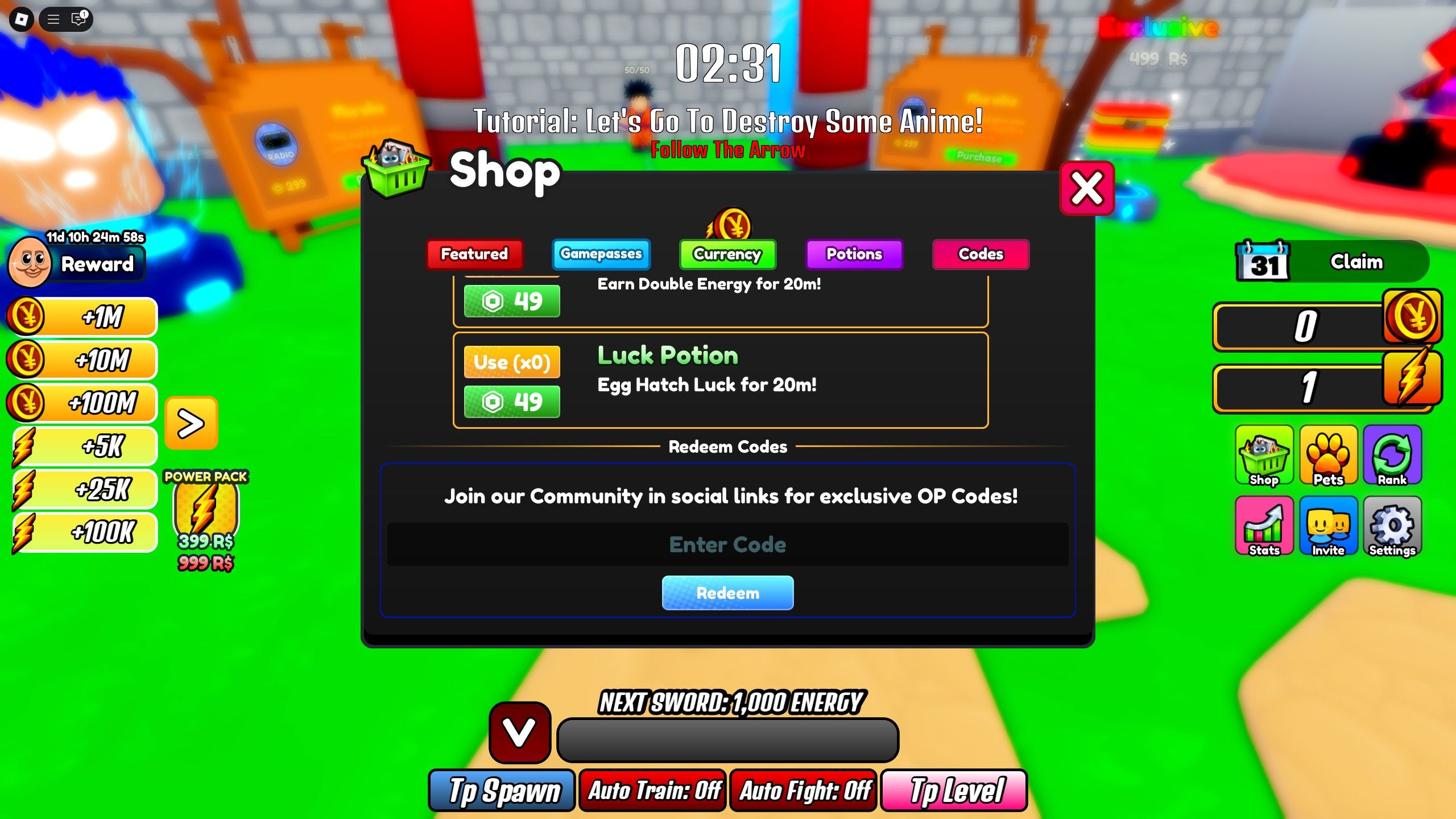 the shop in Anime Training Evolution on Roblox 