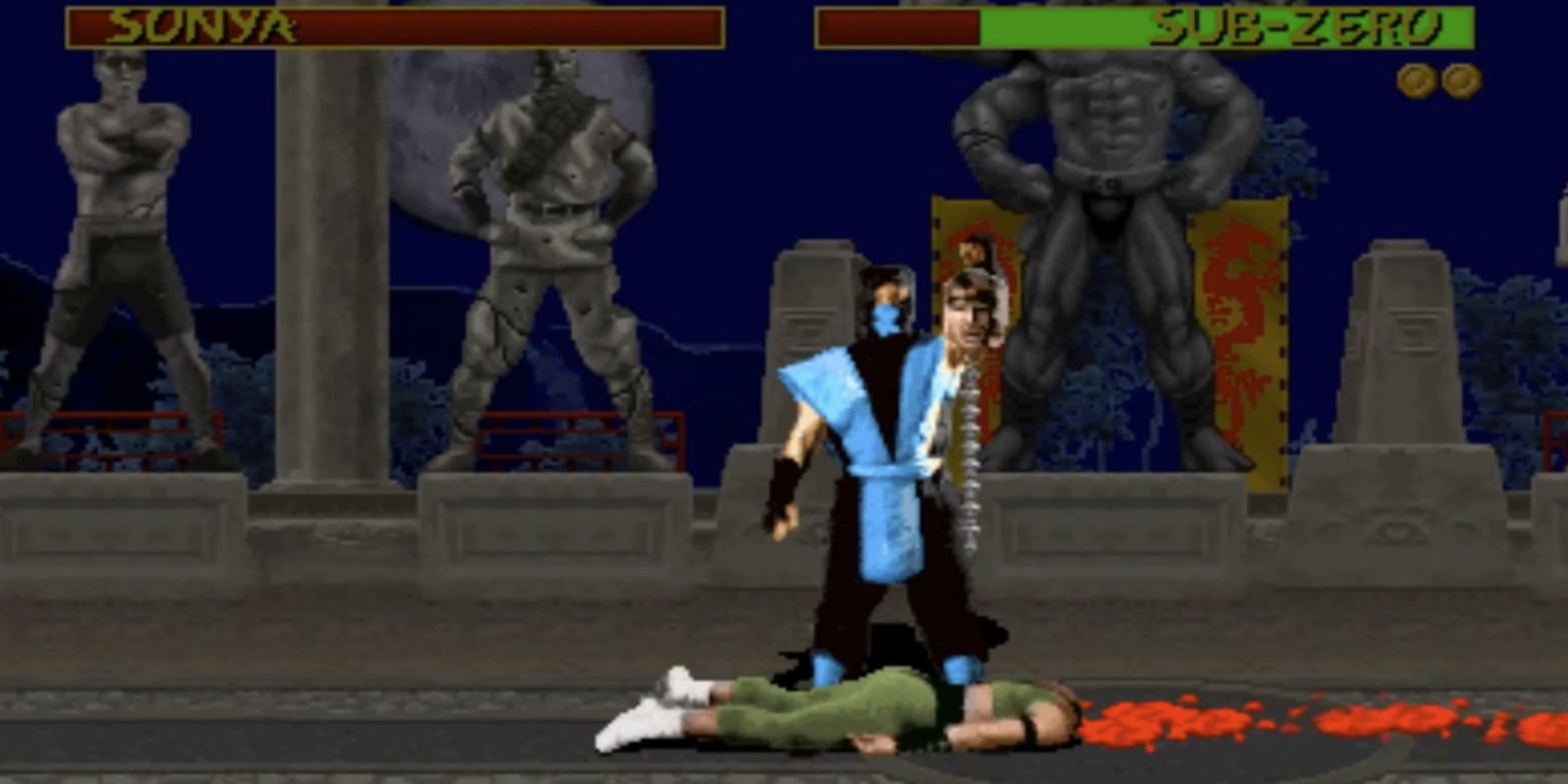 Sub Zero performs a fatality in Mortal Kombat.