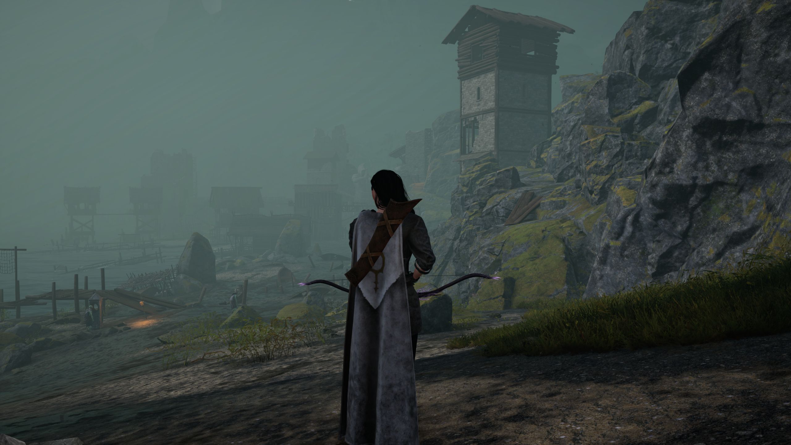 A main character standing with the Hexed Bow in hand in Tainted Grail: The Fall Of Avalon.
