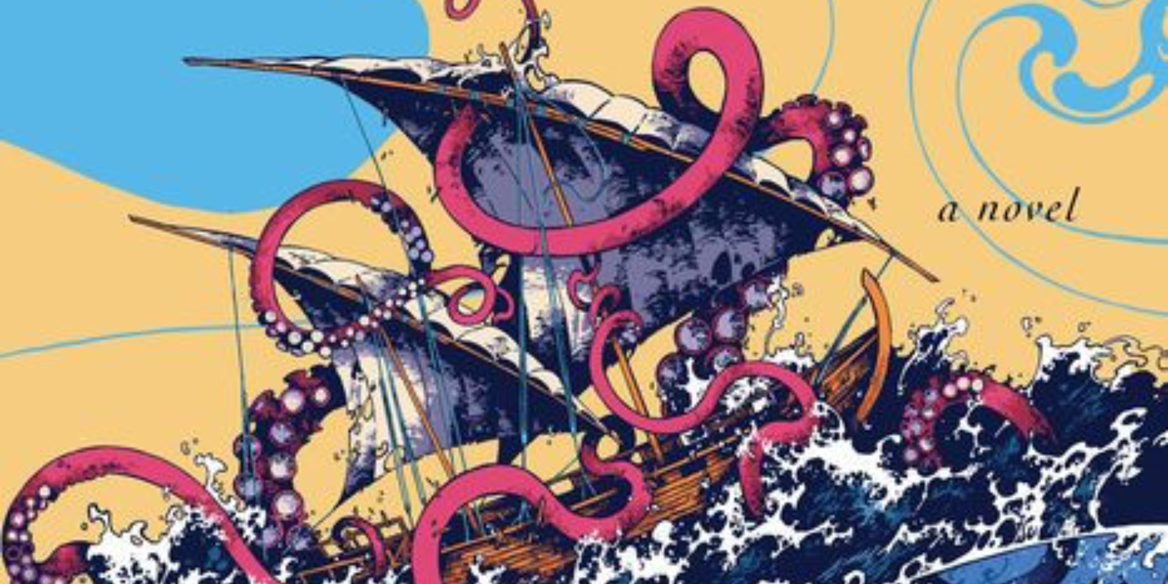 The cover of The Adventures of Amina al-Sirafi shows a ship being attacked by a kraken.