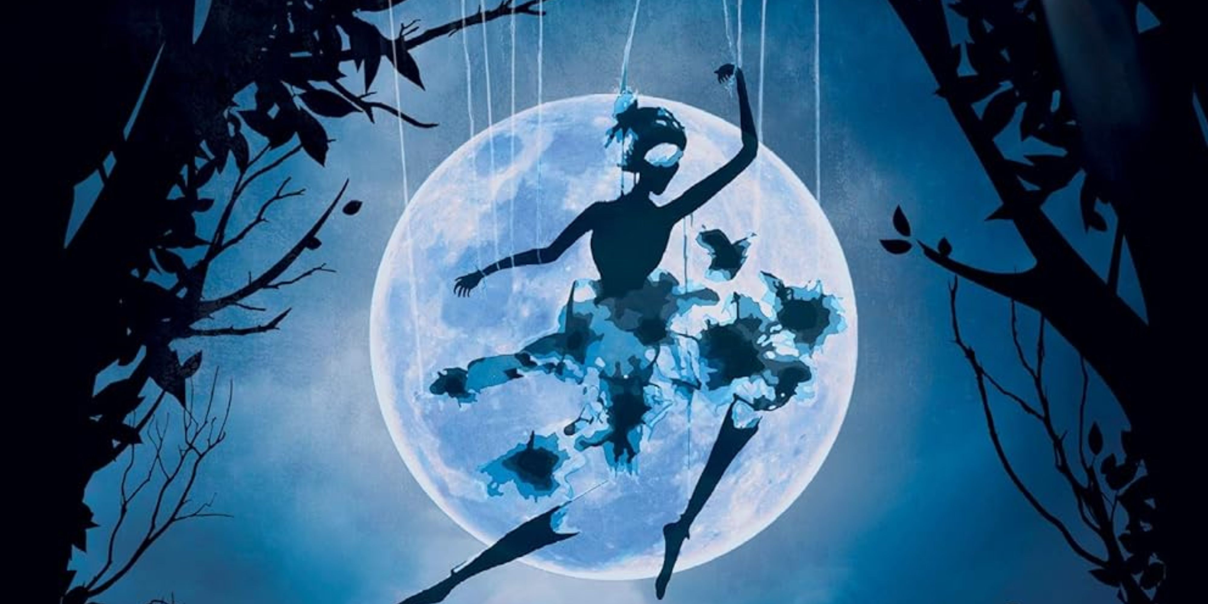 The cover of The Puppetmaster's Apprentice shows a puppet in front of a full moon.