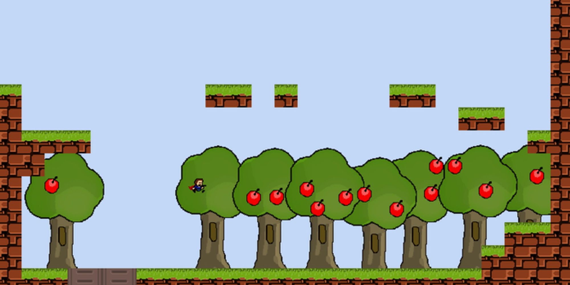 The kid navigates apple trees in I Wanna Be The Guy.