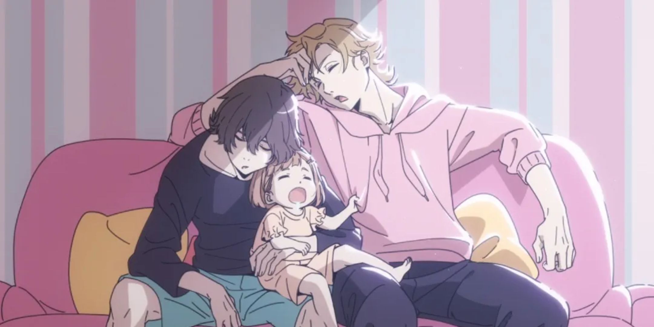 Three characters from Buddy Daddies napping together.