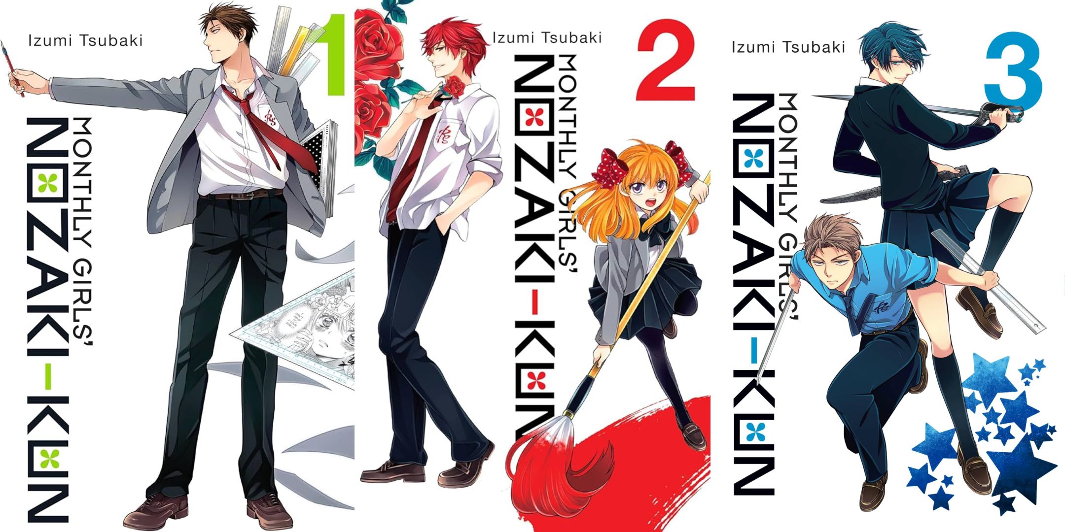 Three covers from Monthly Girls' Nozaki-kun.