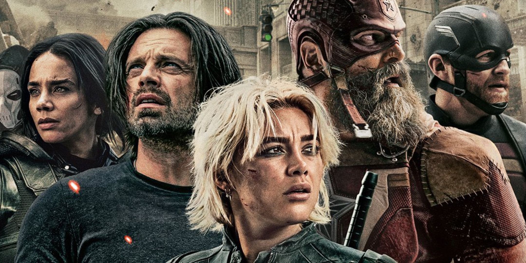 The Thunderbolts poster, showing the cast lines up and looking off in various directions