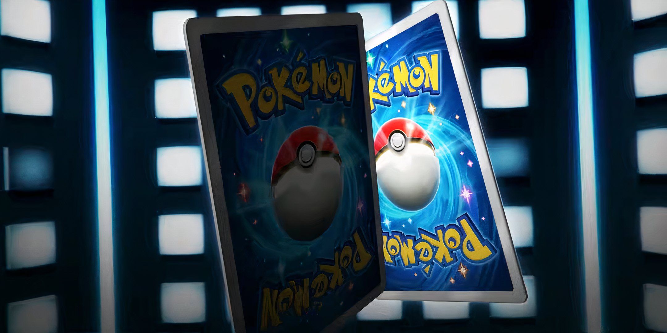 two pokemon tcg pocket card backs against blue and white backdrop.