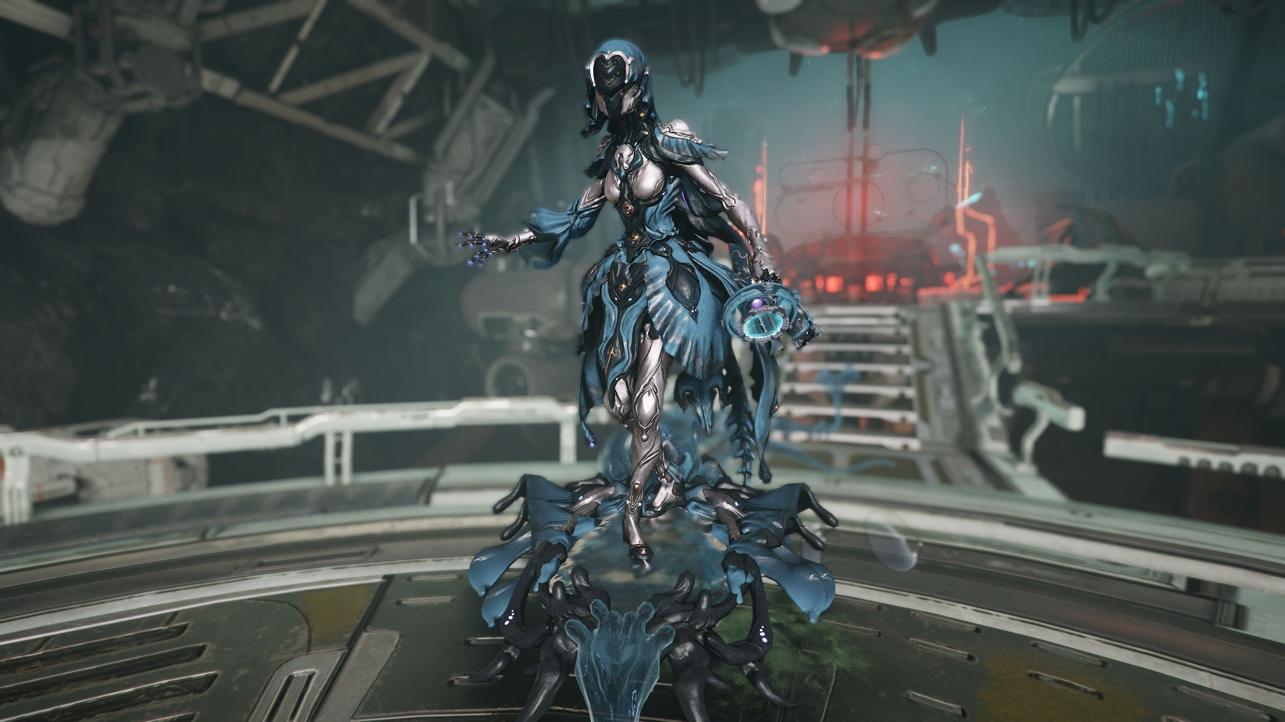 Yareli riding the Merulina K-Drive in Warframe.