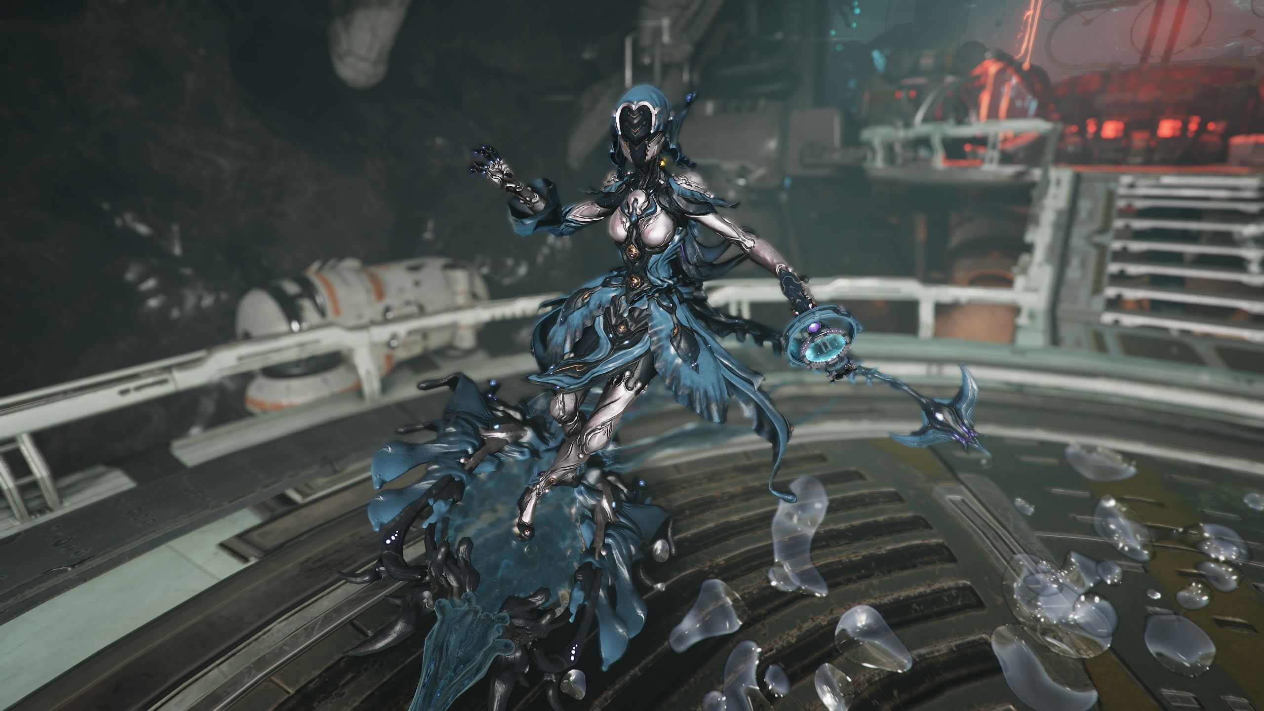 Yareli skating on the Merulina K-Drive in Warframe