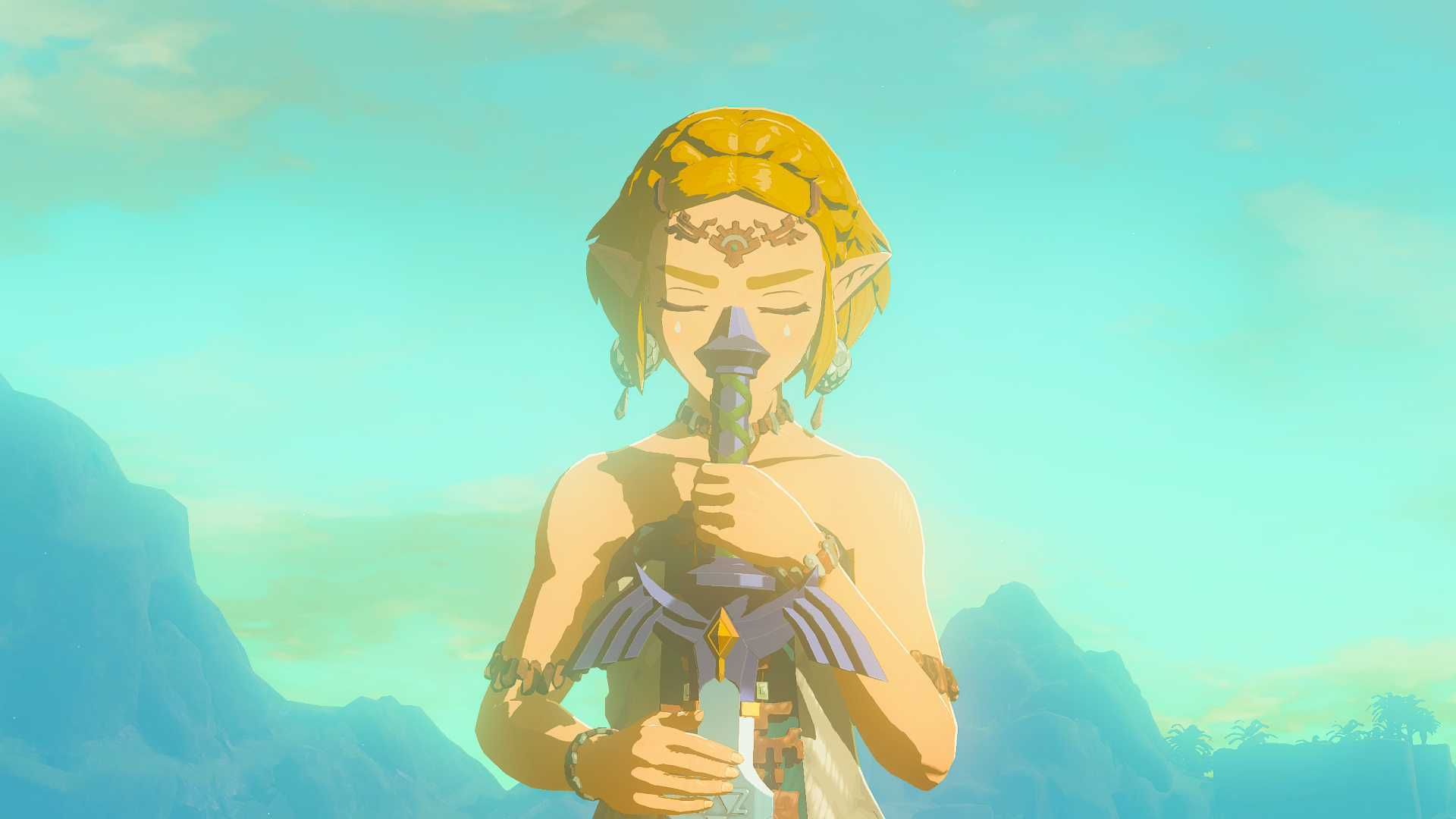 Zelda Tears of the Kingdom Switch 2 Zelda Holding Master Sword.