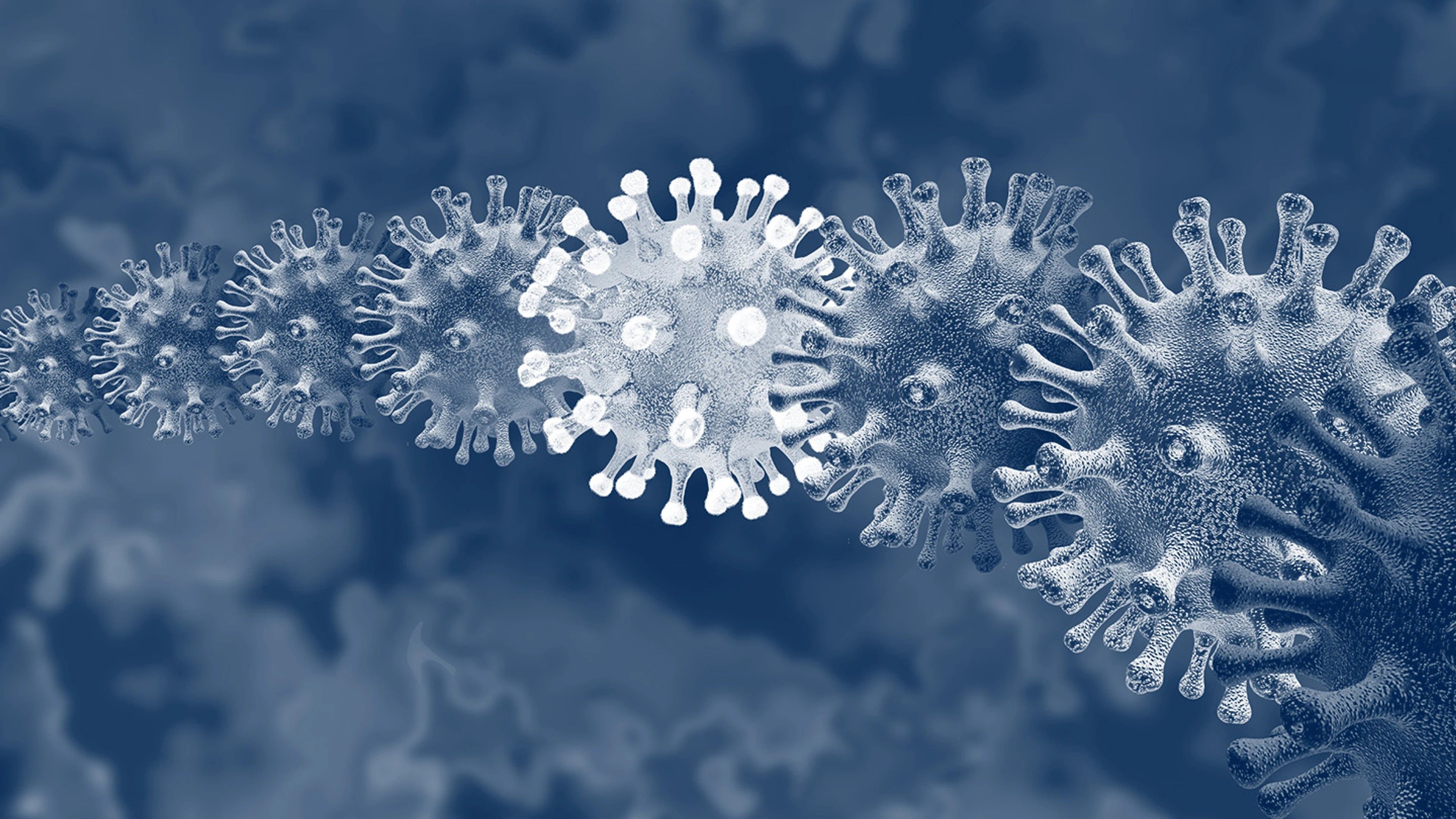 A digital representation of the COVID-19 virus.