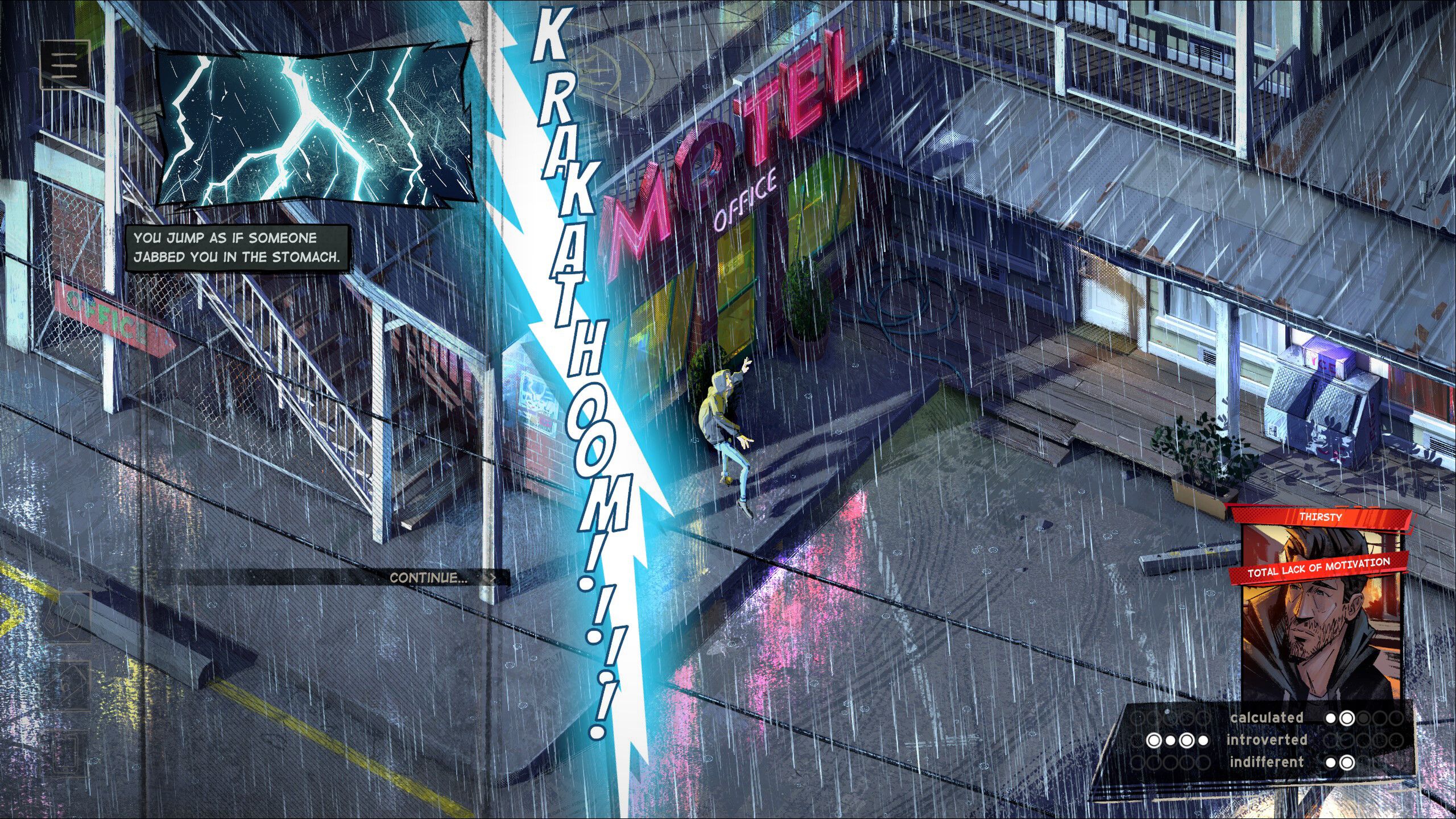 a lightning strike with onomatopoeic zaps in rue valley