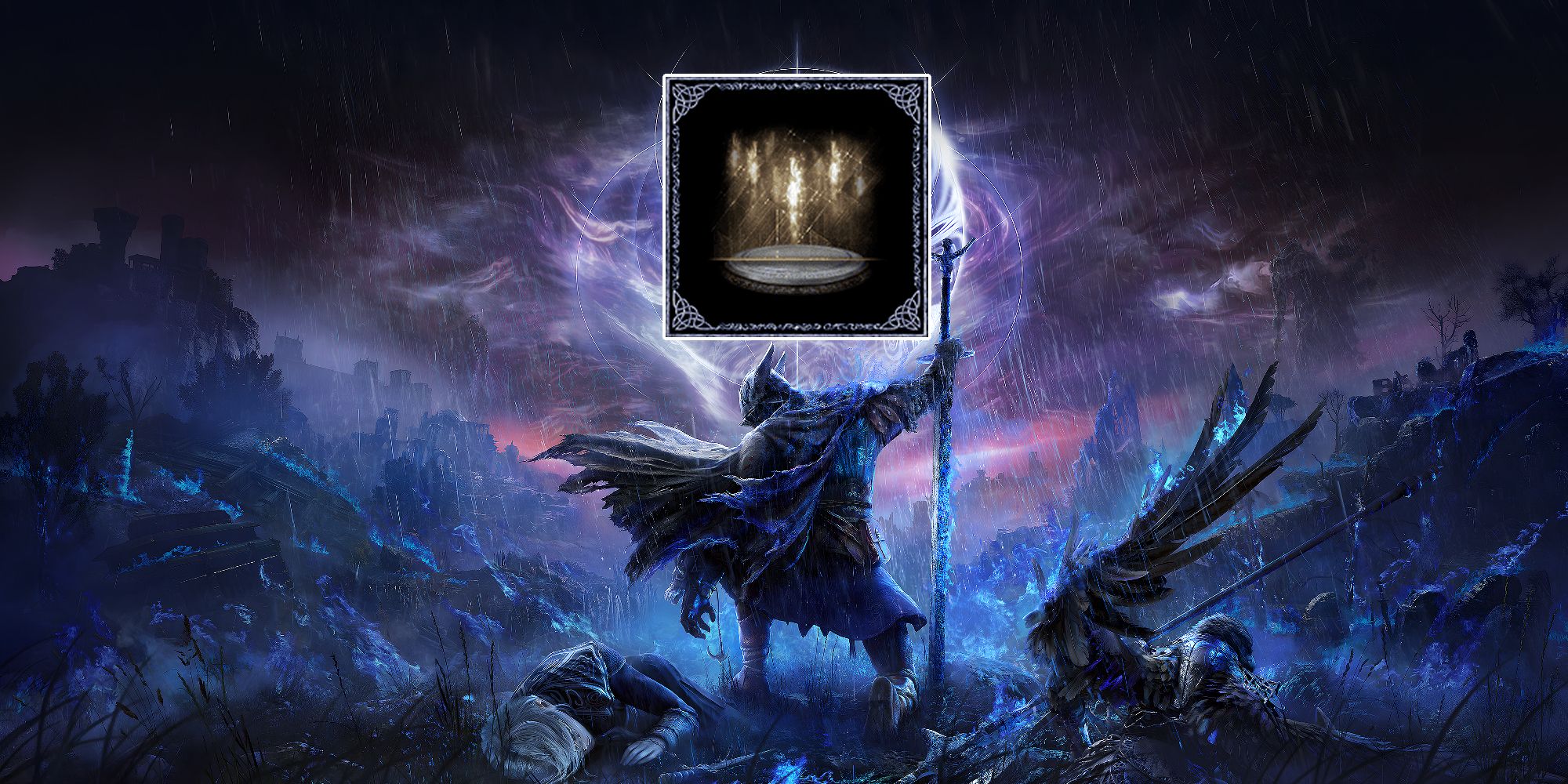 A spellcaster overseeing Elden Ring Nightreign with the Nightlord Slayer symbol.