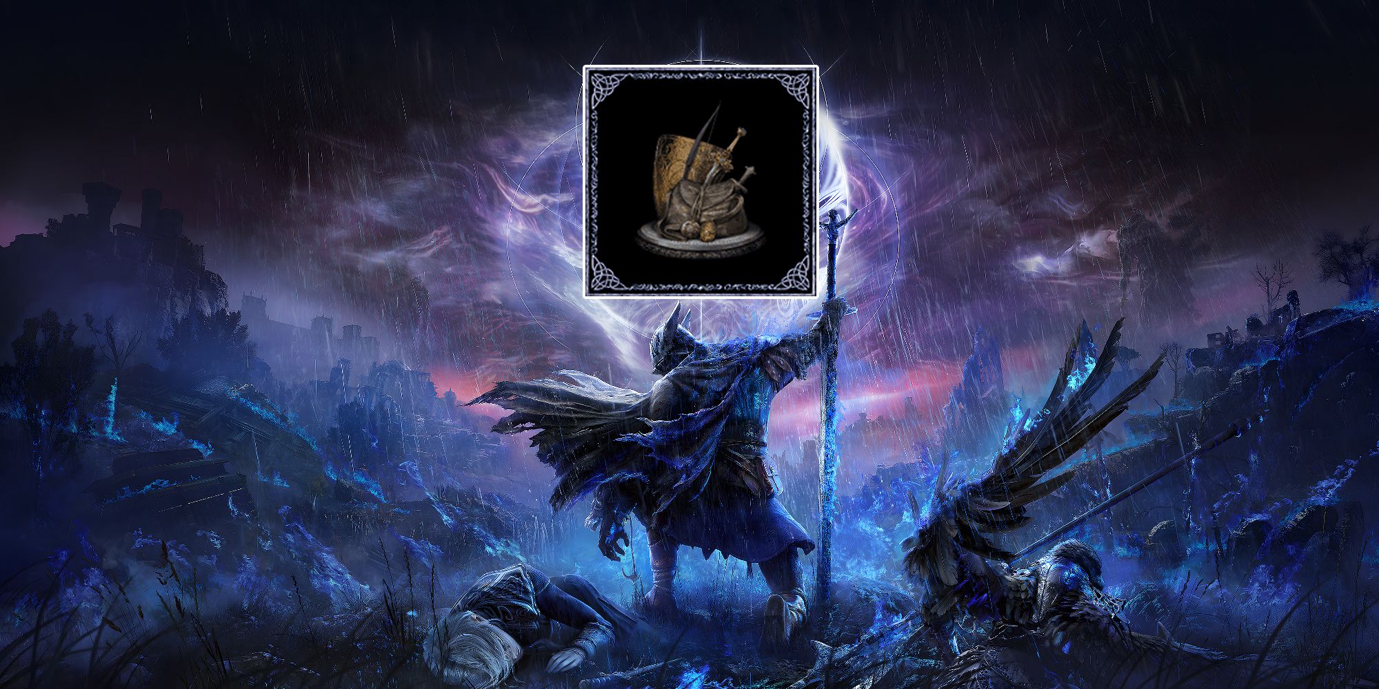 A spellcaster overseeing Elden Ring Nightreign with the Set And Steadfast symbol.