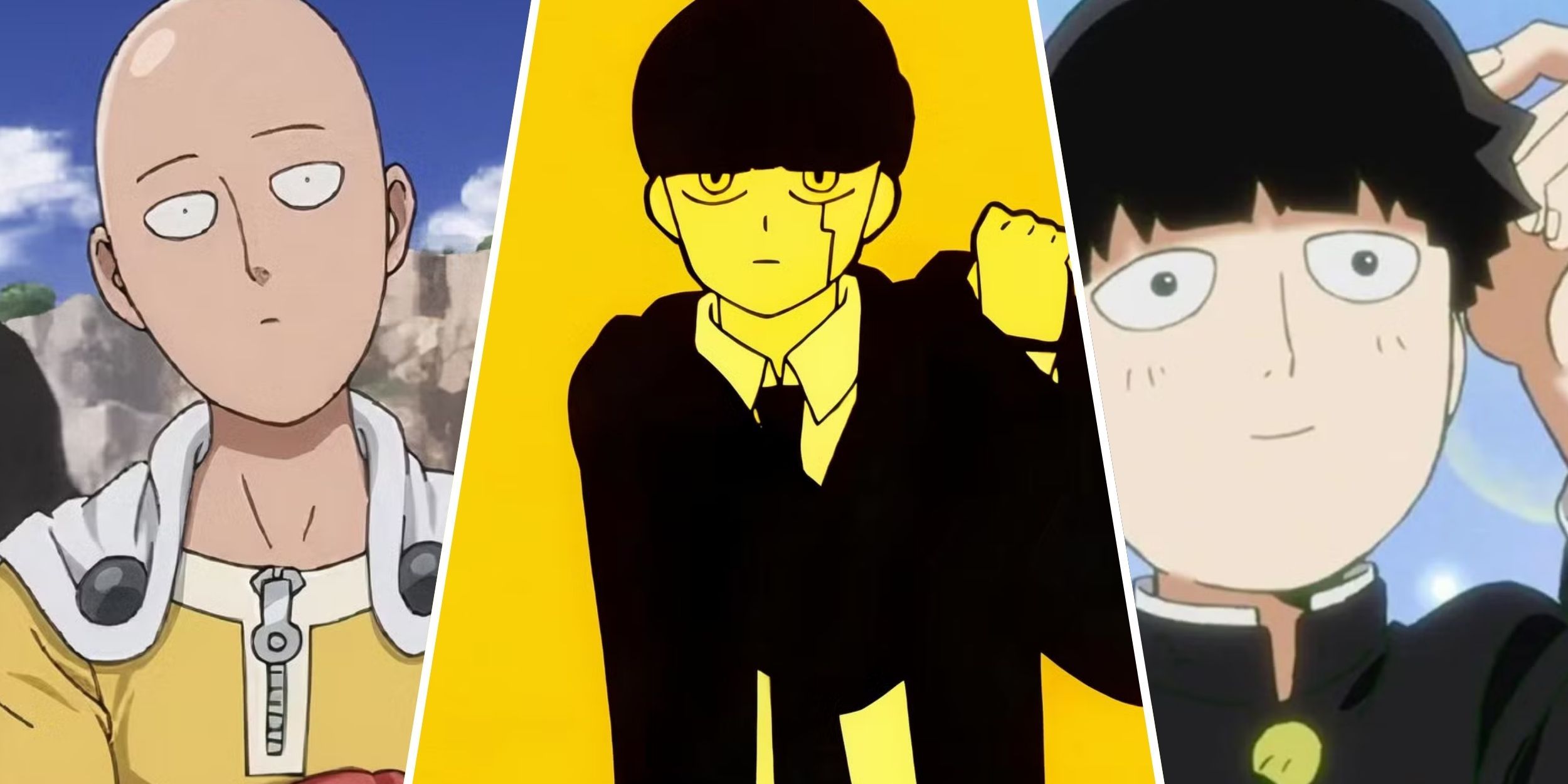 Saitama, Mash, and Mob who are secretly OP characters in anime.