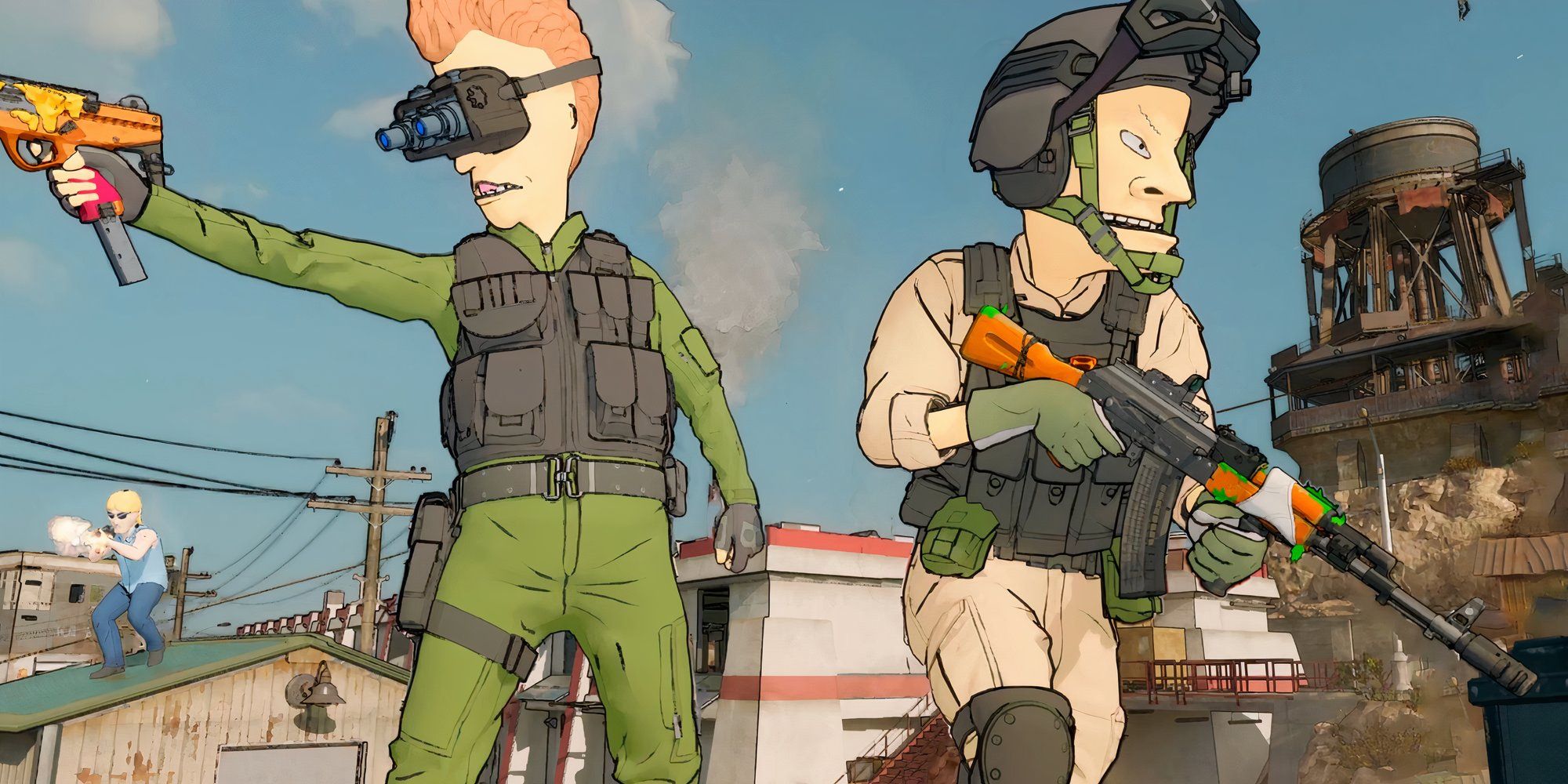Beavis and Butt-Head shown in their Call of Duty outfits.