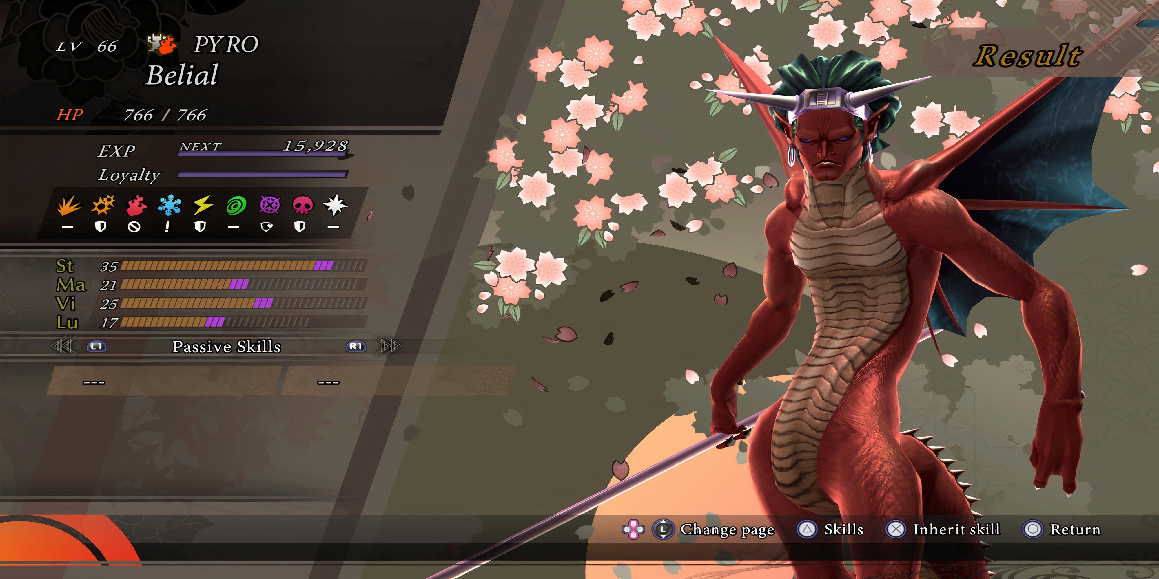Belial demon screen and stats from raidou remastered.