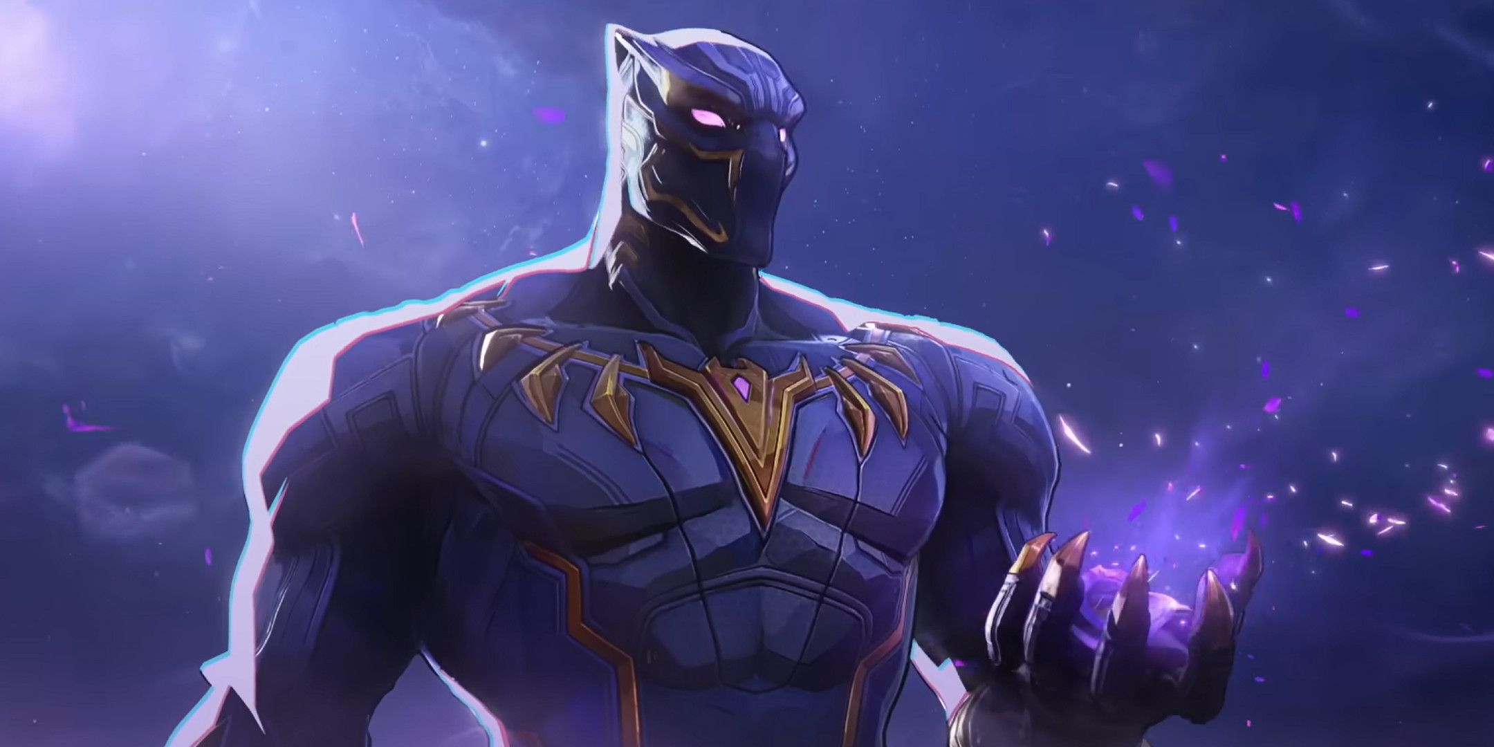 Black Panther holding out his hand filled with petals
